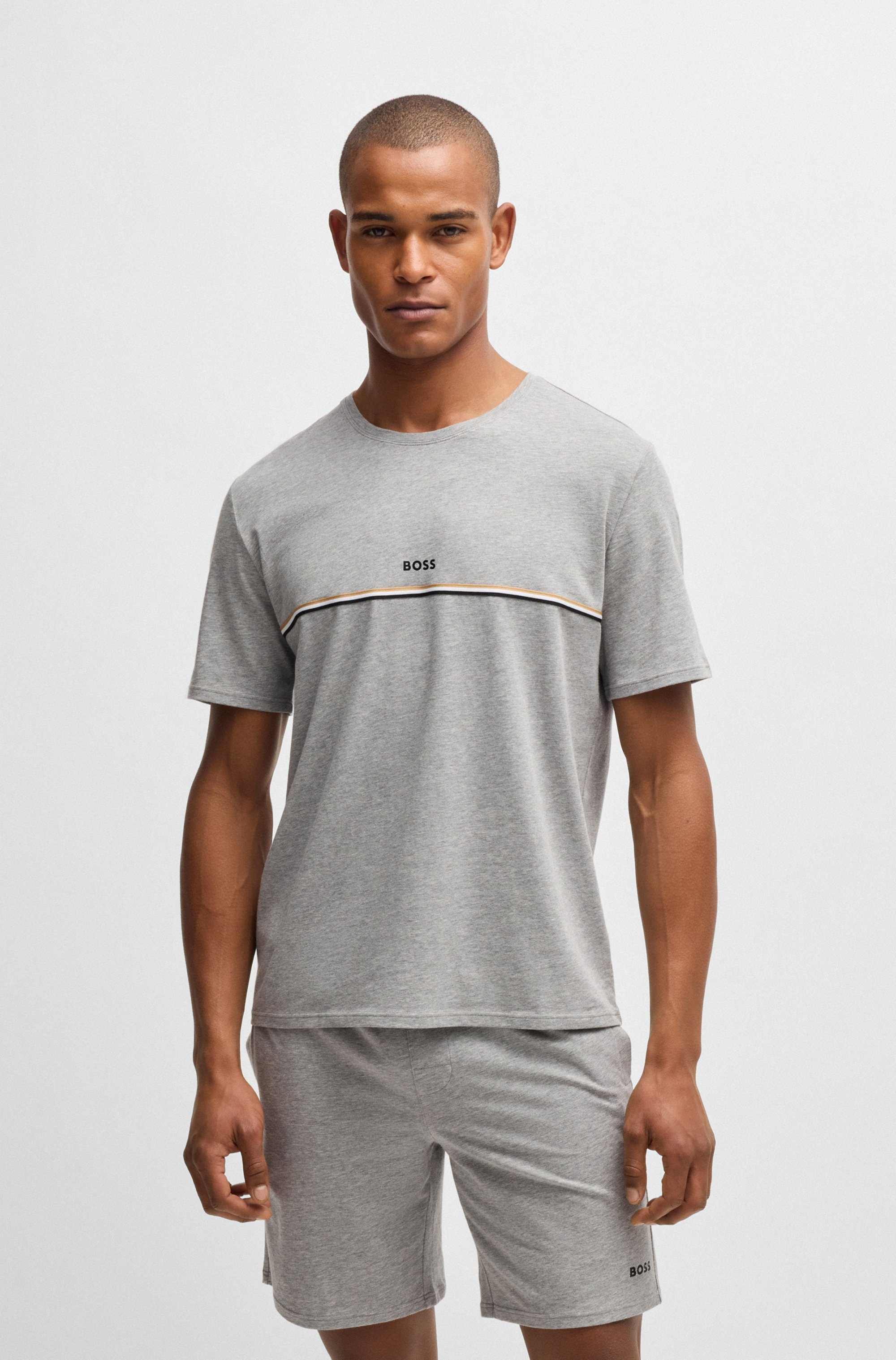 Stretch-cotton pyjama T-shirt with logo print