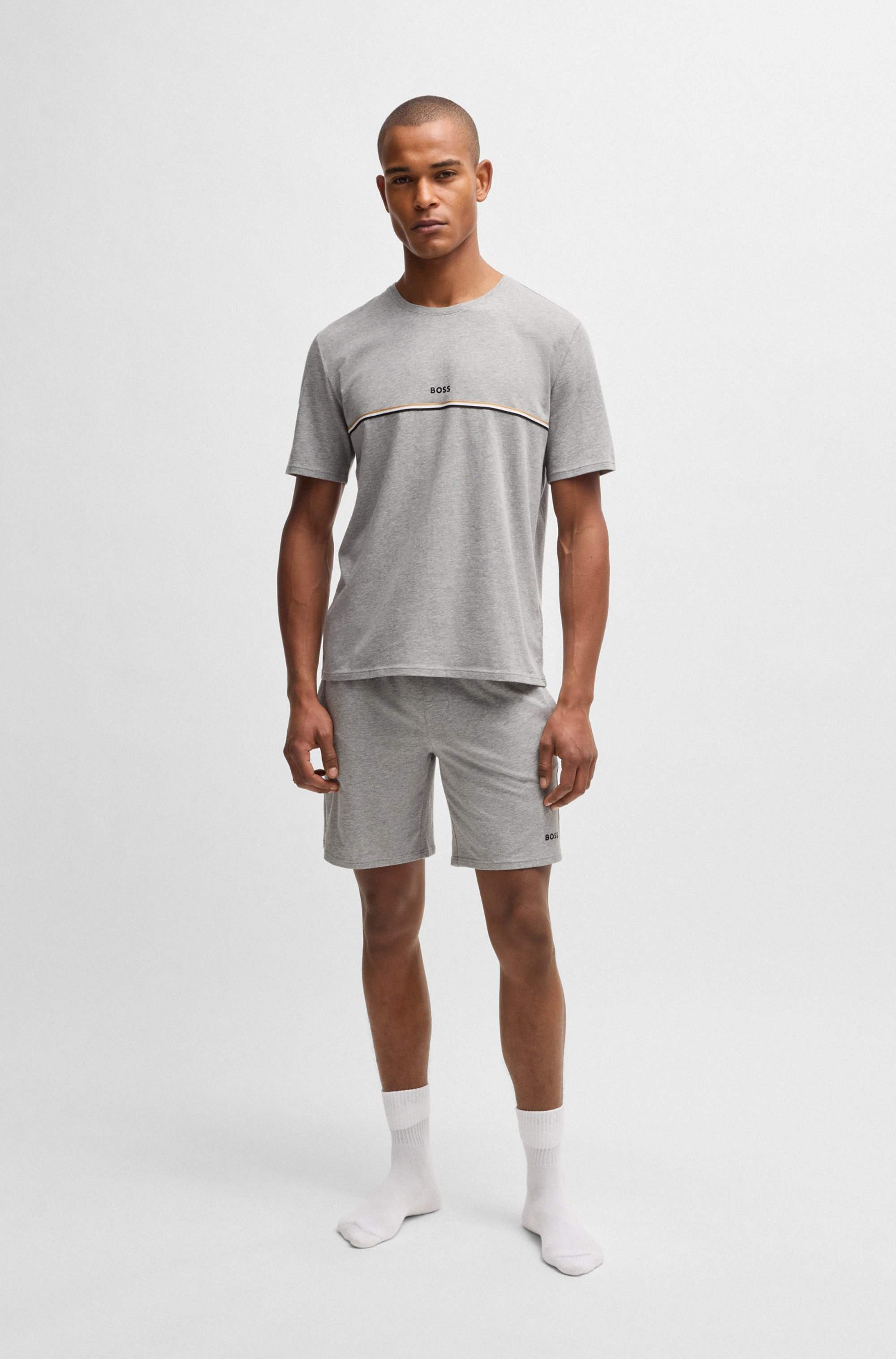Stretch-cotton pyjama T-shirt with logo print