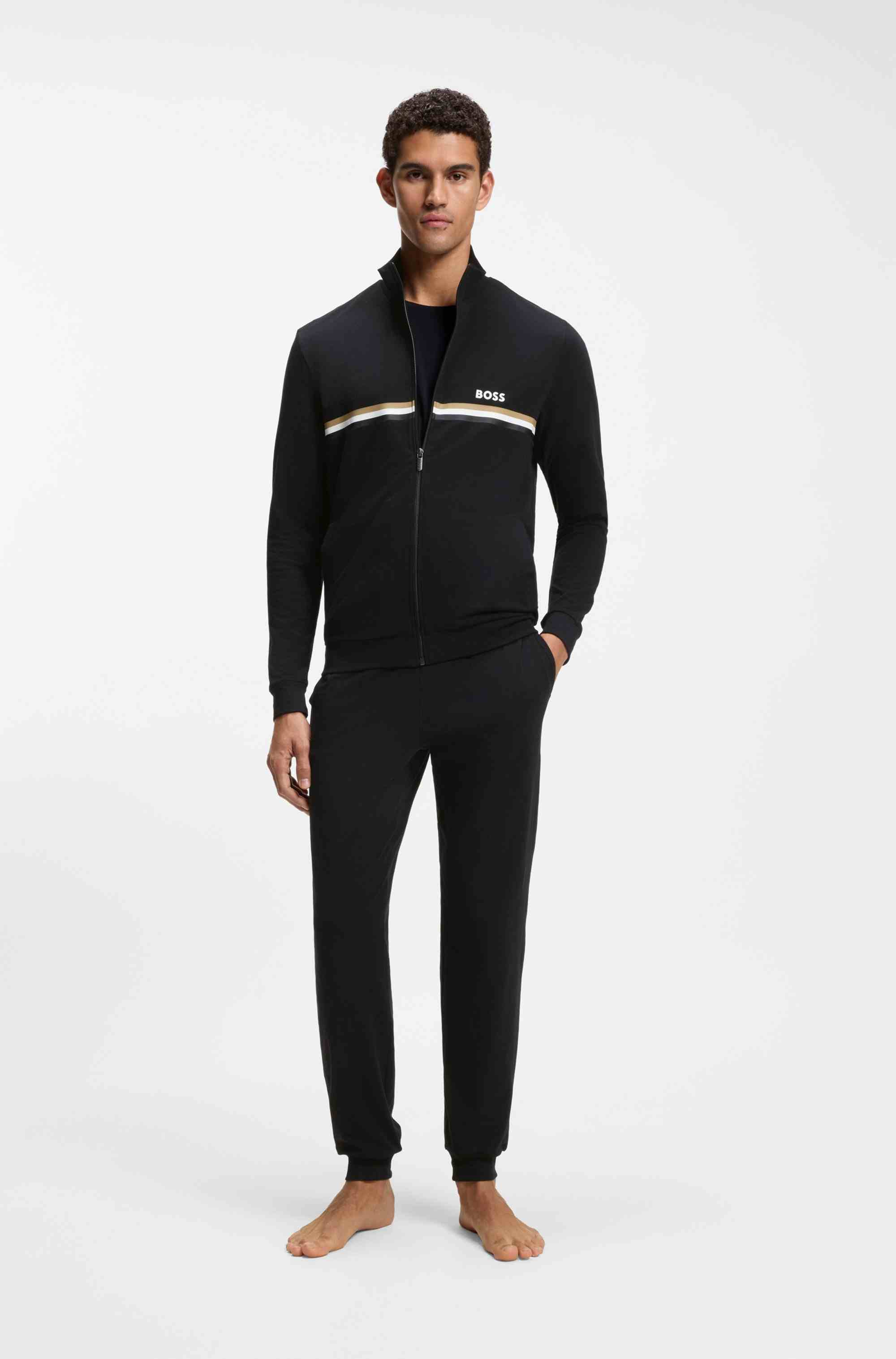 Stretch-cotton tracksuit set with logo and signature stripe