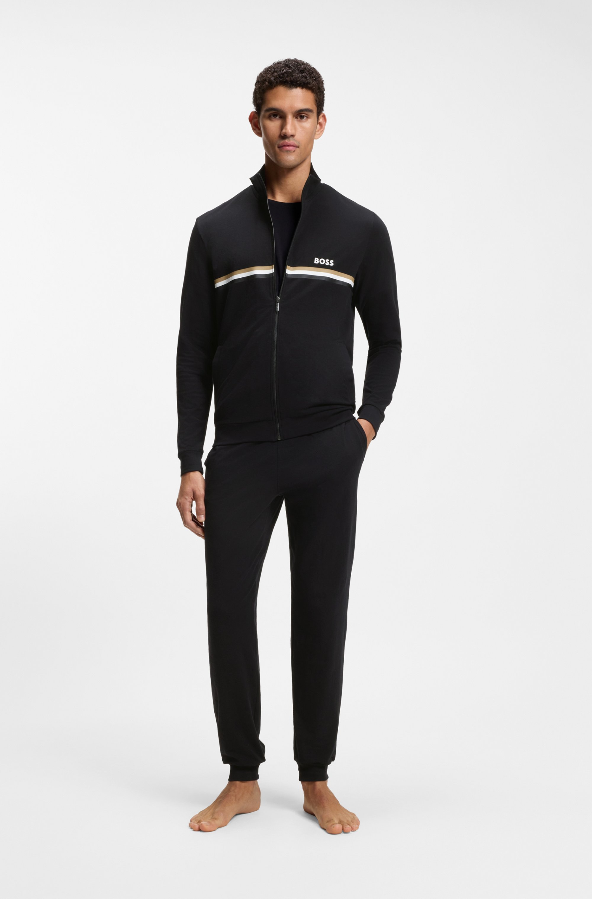 Stretch-cotton tracksuit set with logo and signature stripe