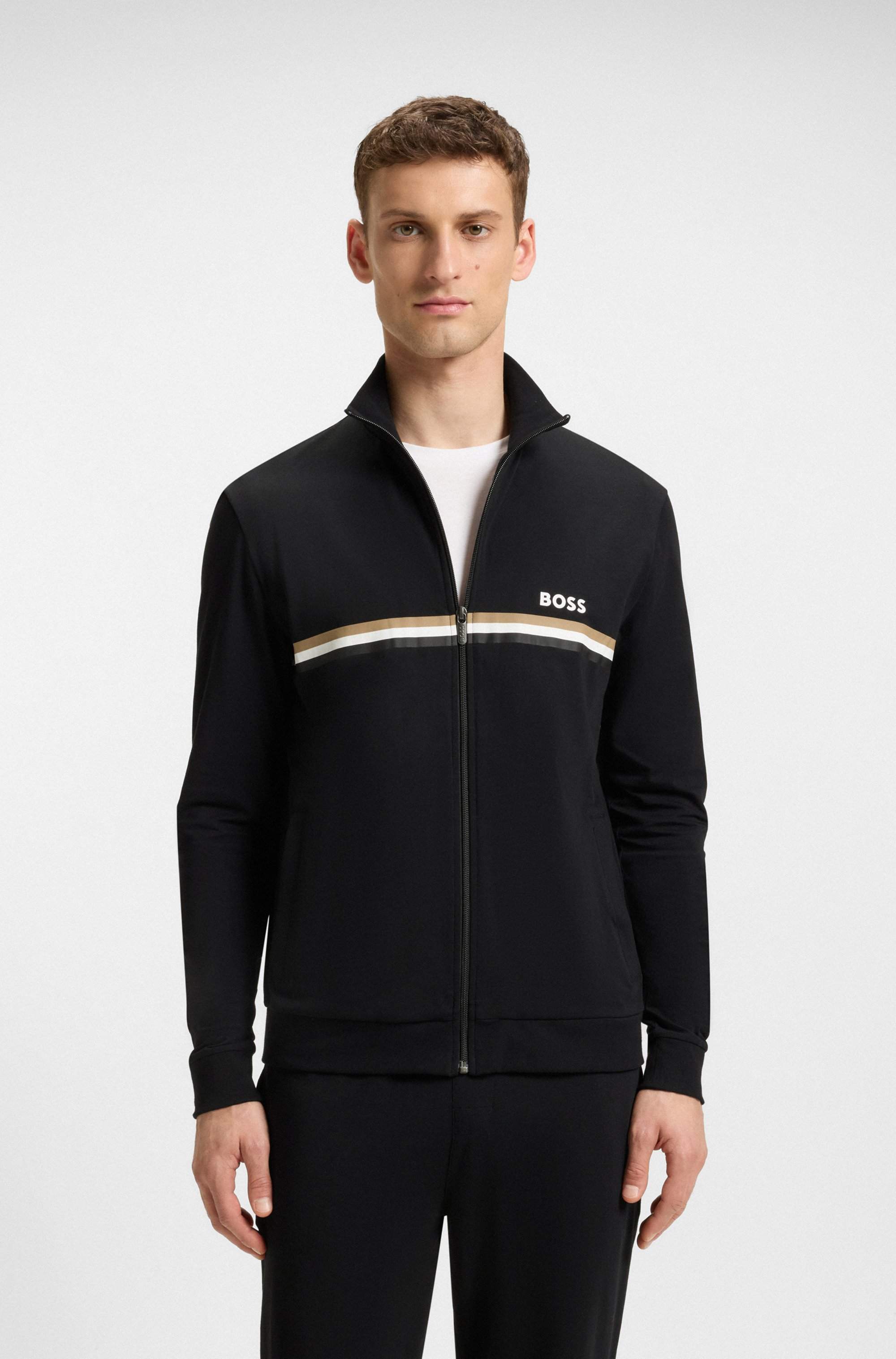Stretch-cotton tracksuit set with logo and signature stripe