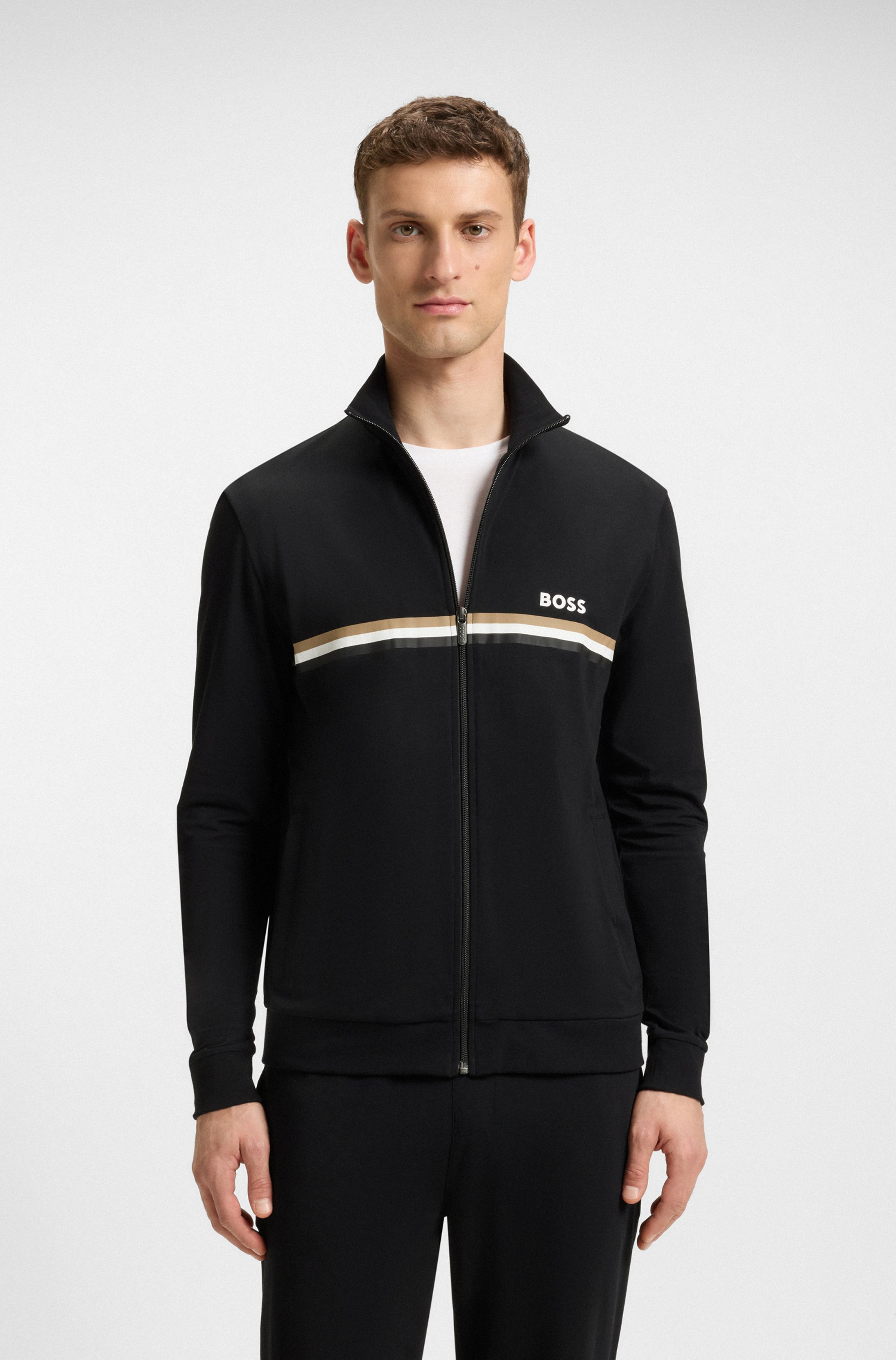 Stretch-cotton tracksuit set with logo and signature stripe