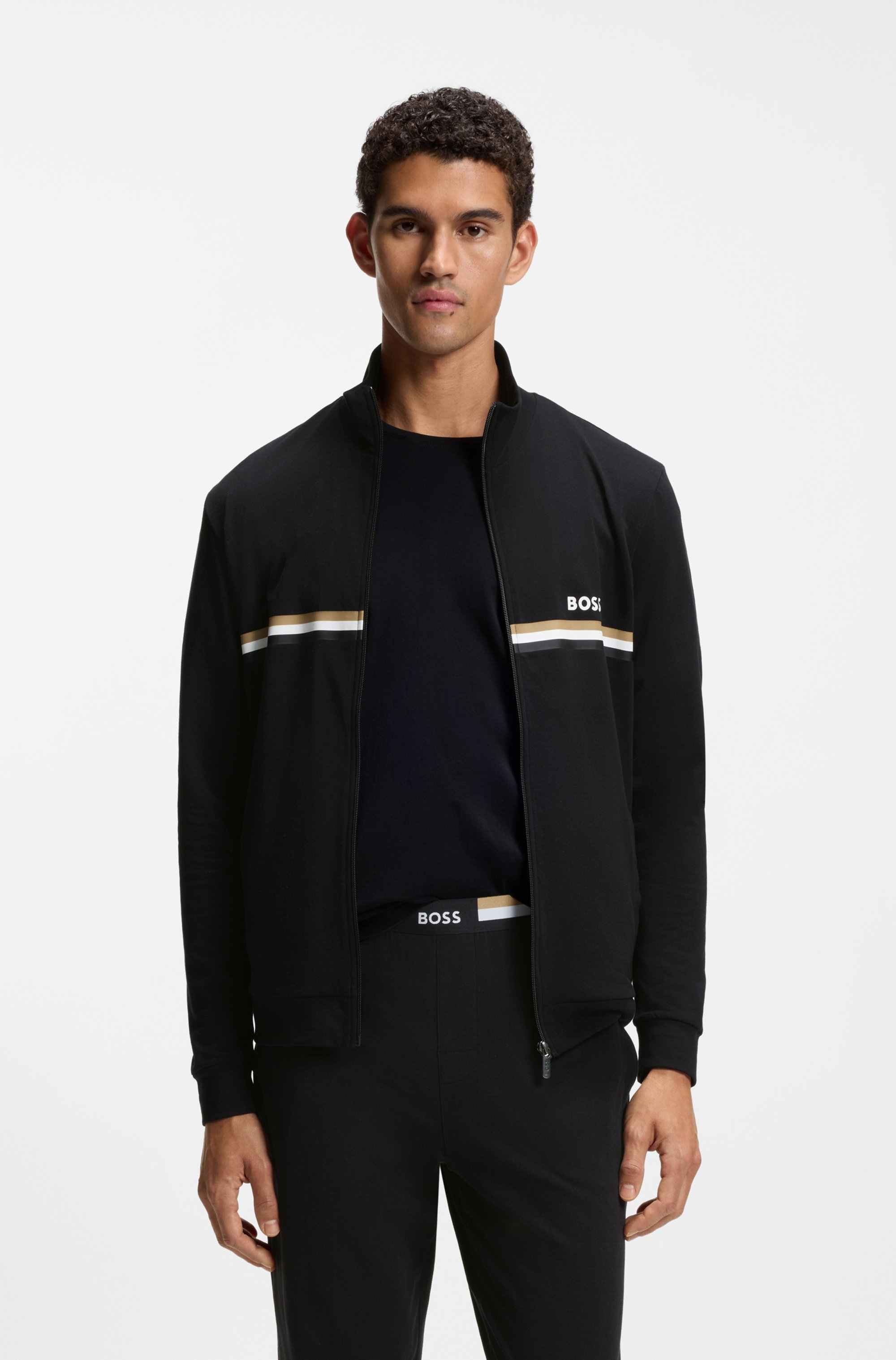 Stretch-cotton tracksuit set with logo and signature stripe