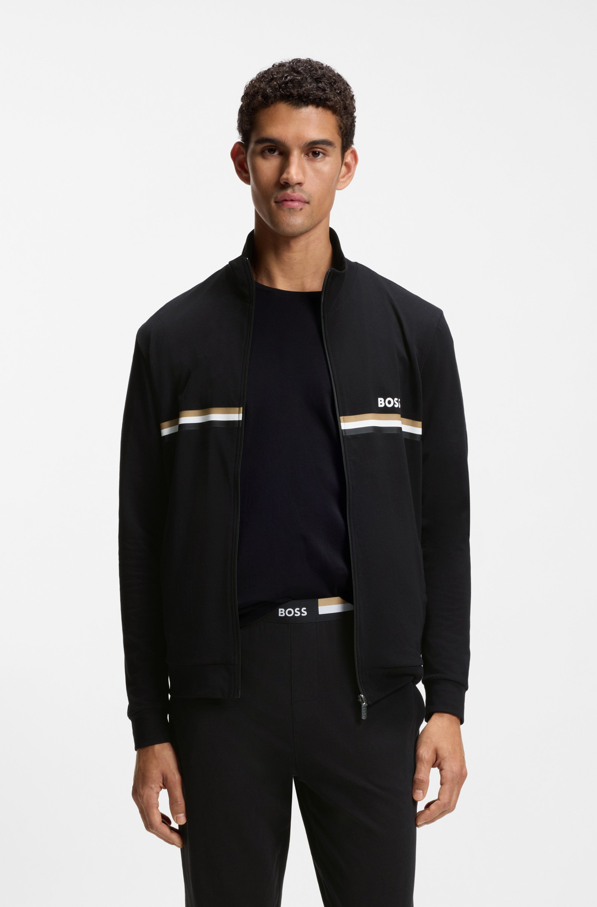 Stretch-cotton tracksuit set with logo and signature stripe