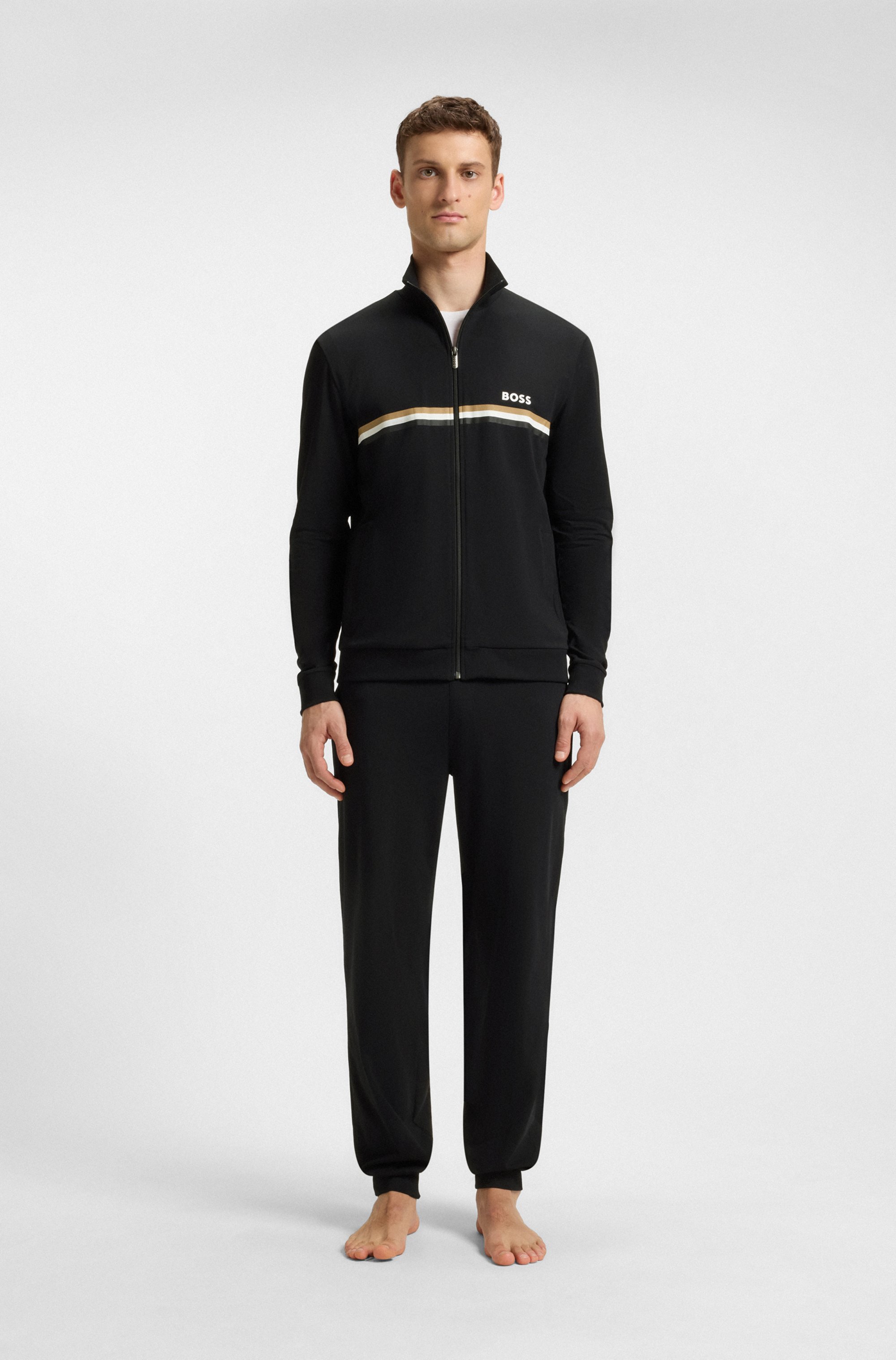 Stretch-cotton tracksuit set with logo and signature stripe