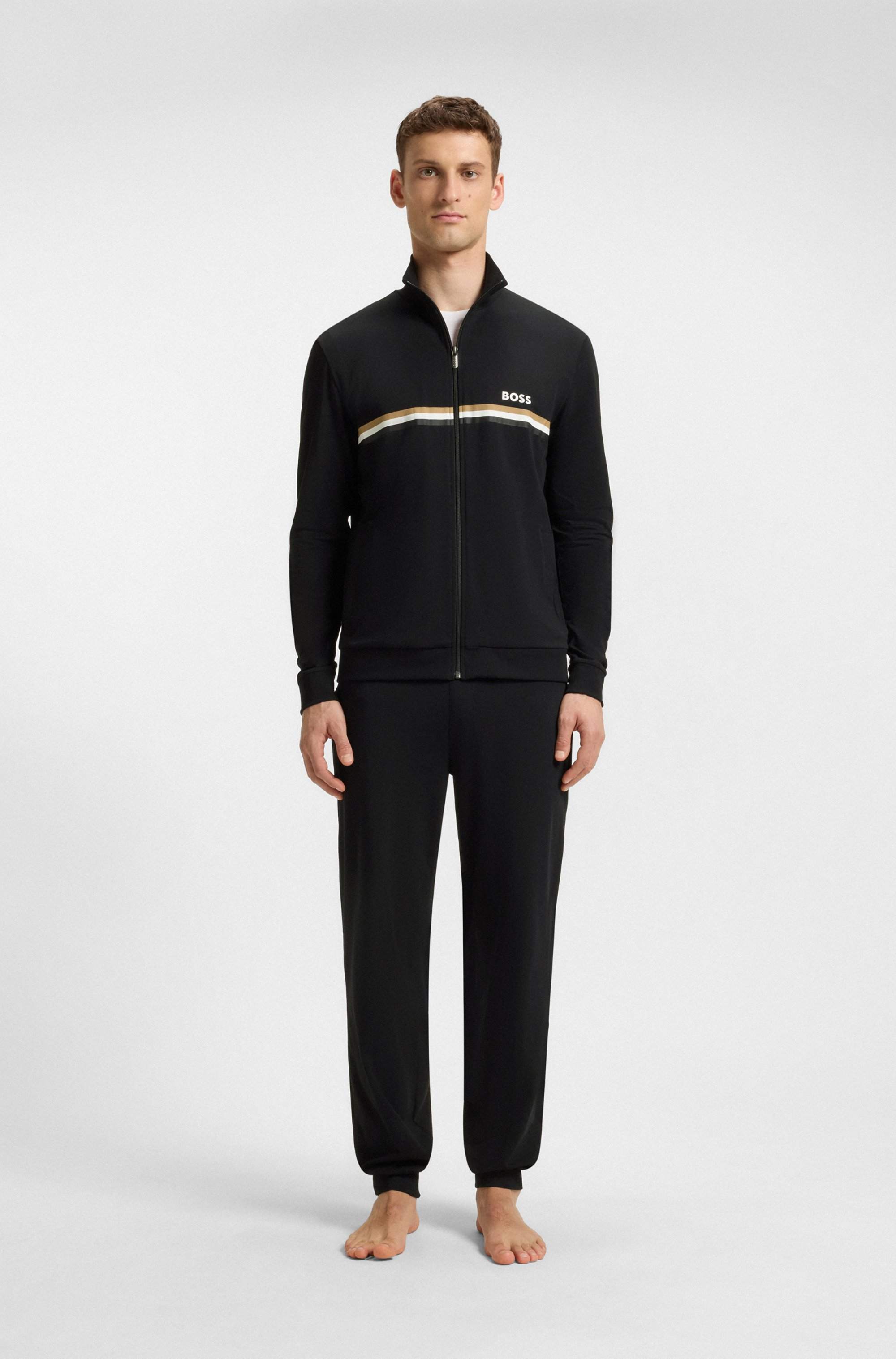 Stretch-cotton tracksuit set with logo and signature stripe