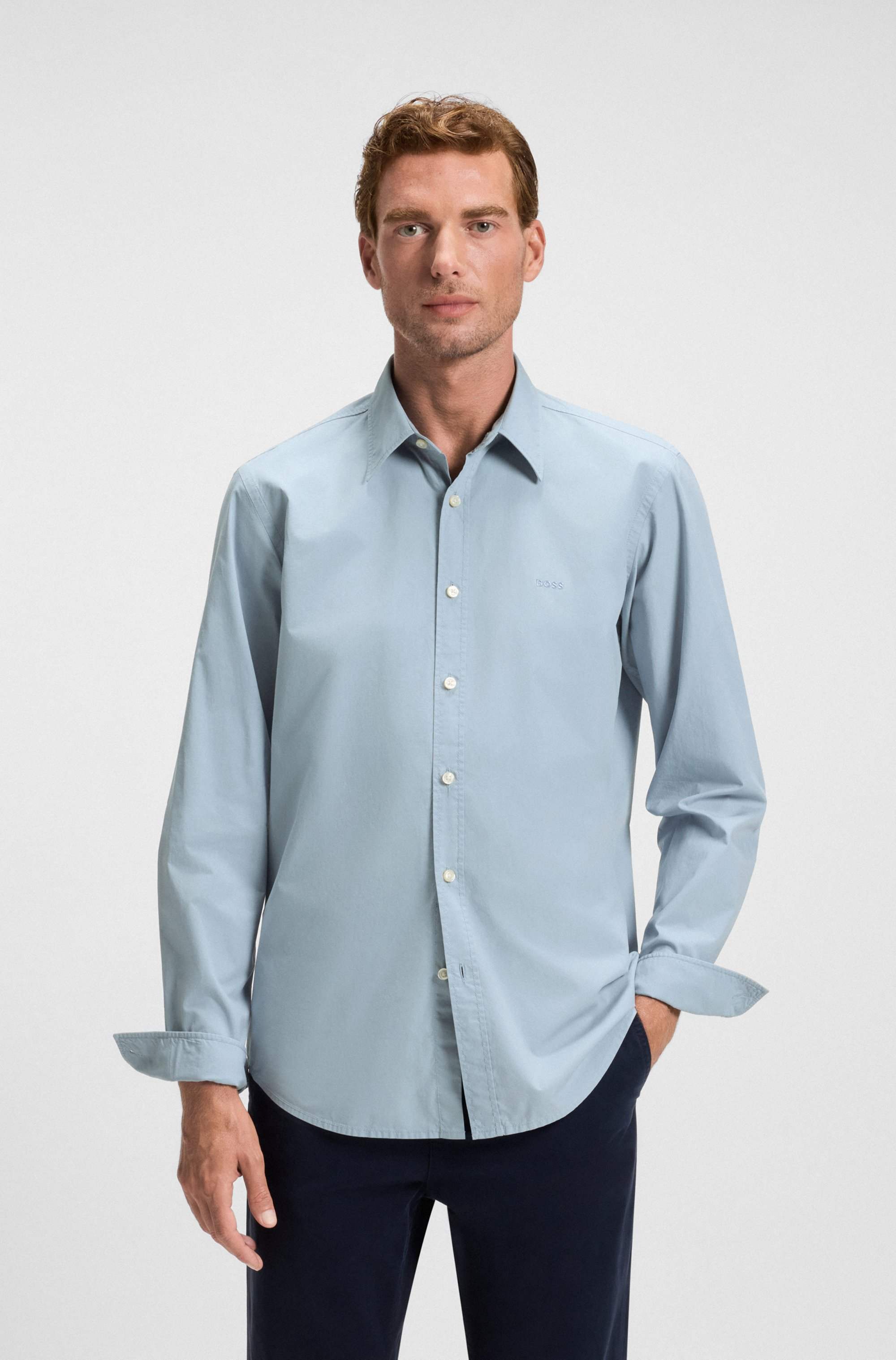 Regular-fit shirt in cotton poplin