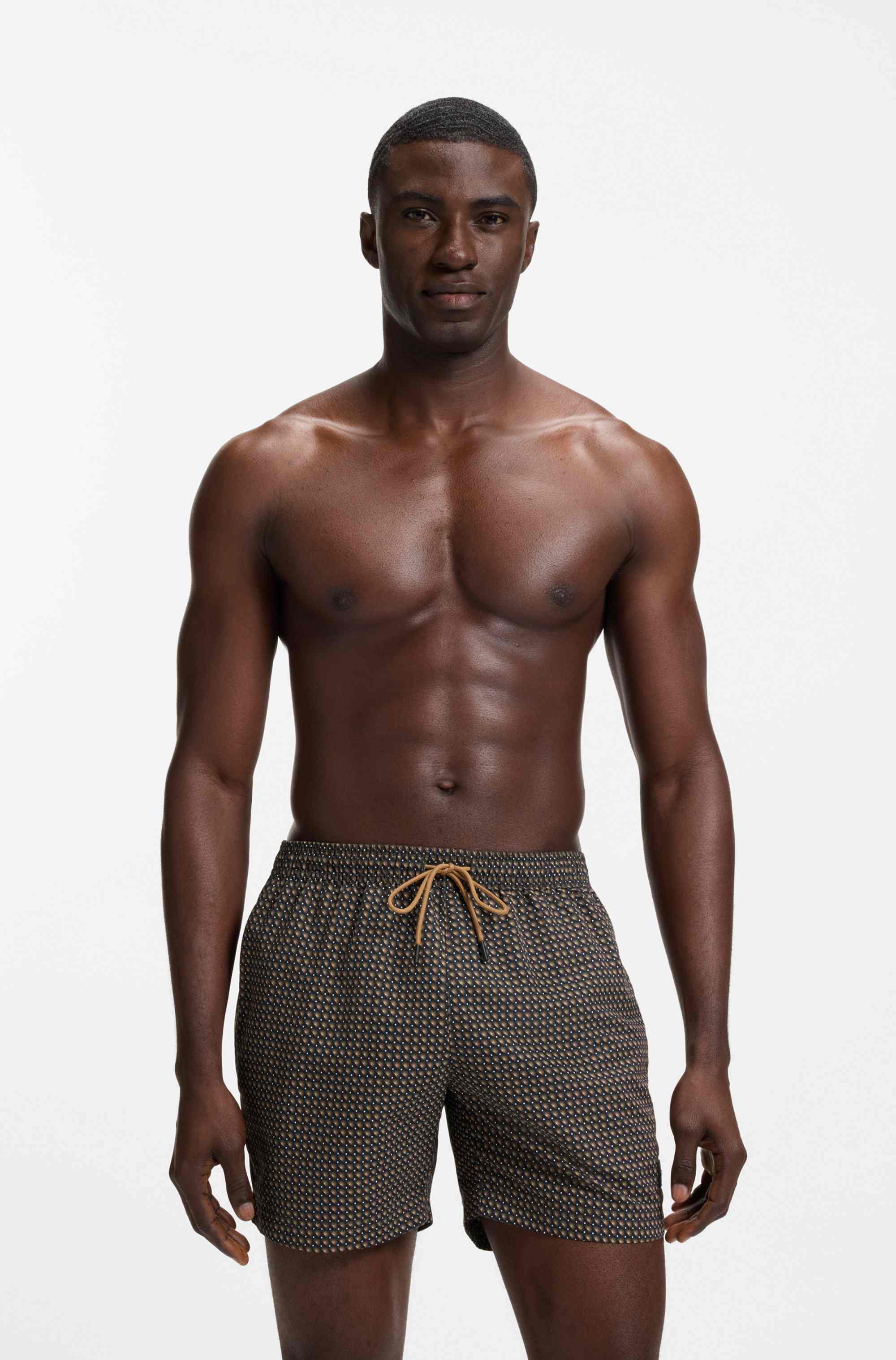 Micro-print swim shorts in quick-dry fabric