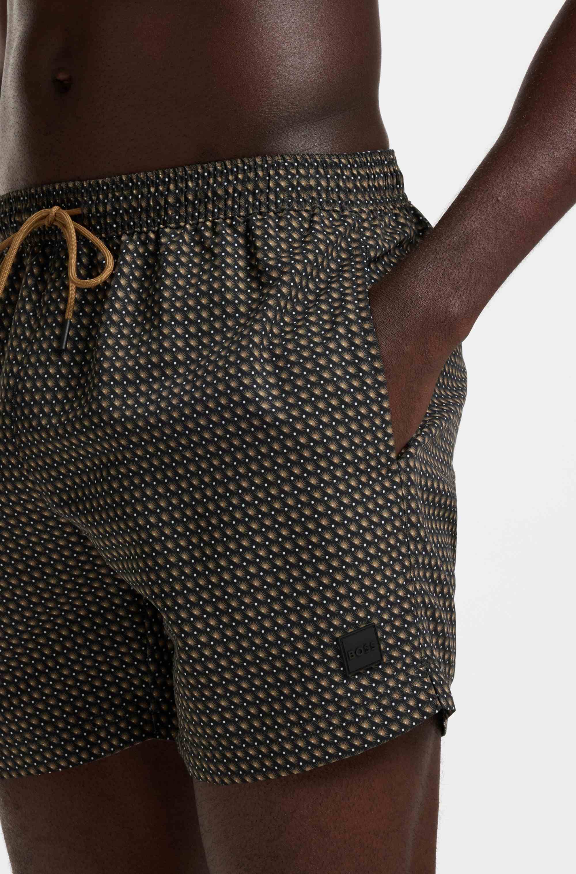 Micro-print swim shorts in quick-dry fabric
