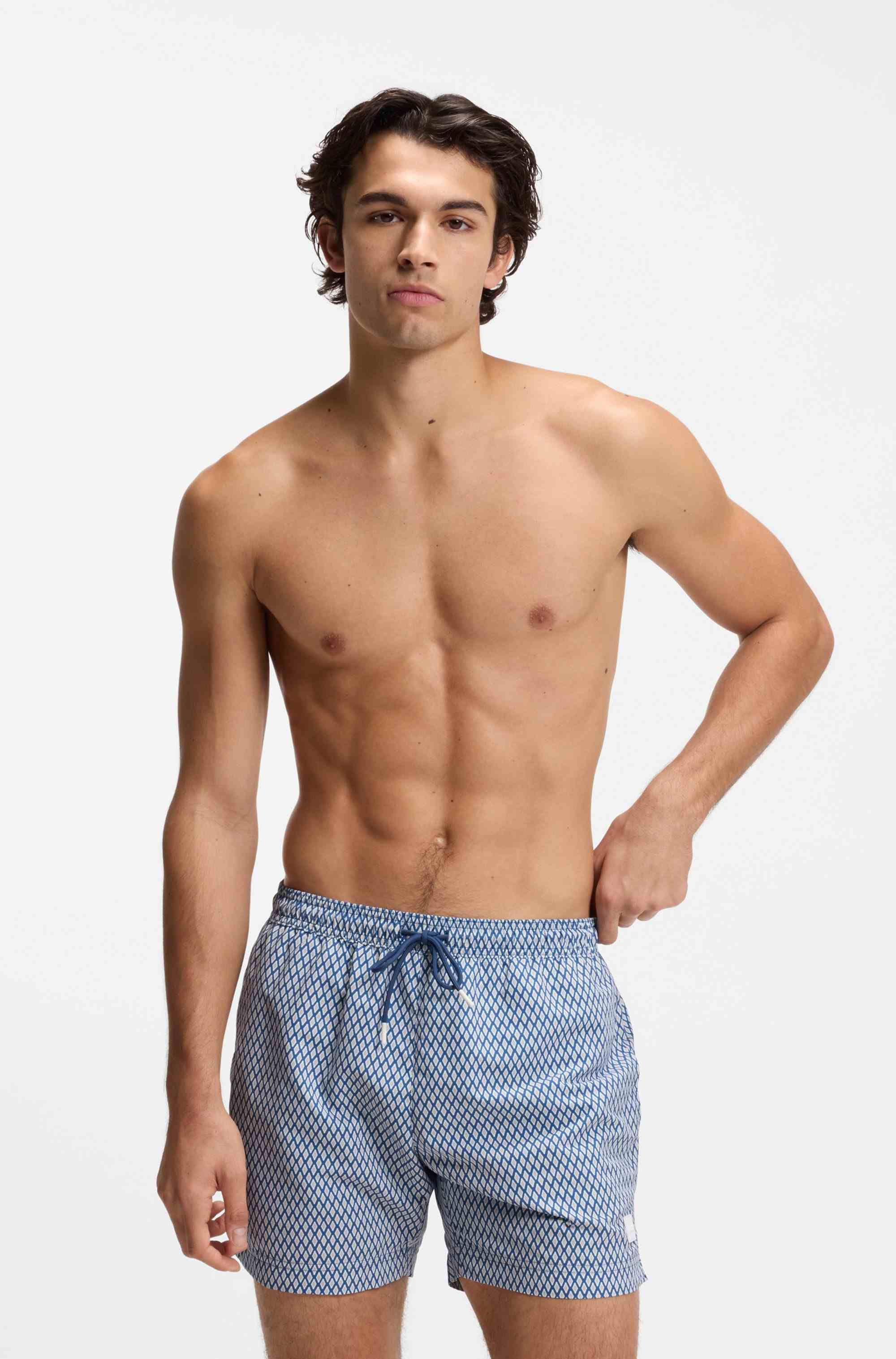 Micro-print swim shorts in quick-dry fabric