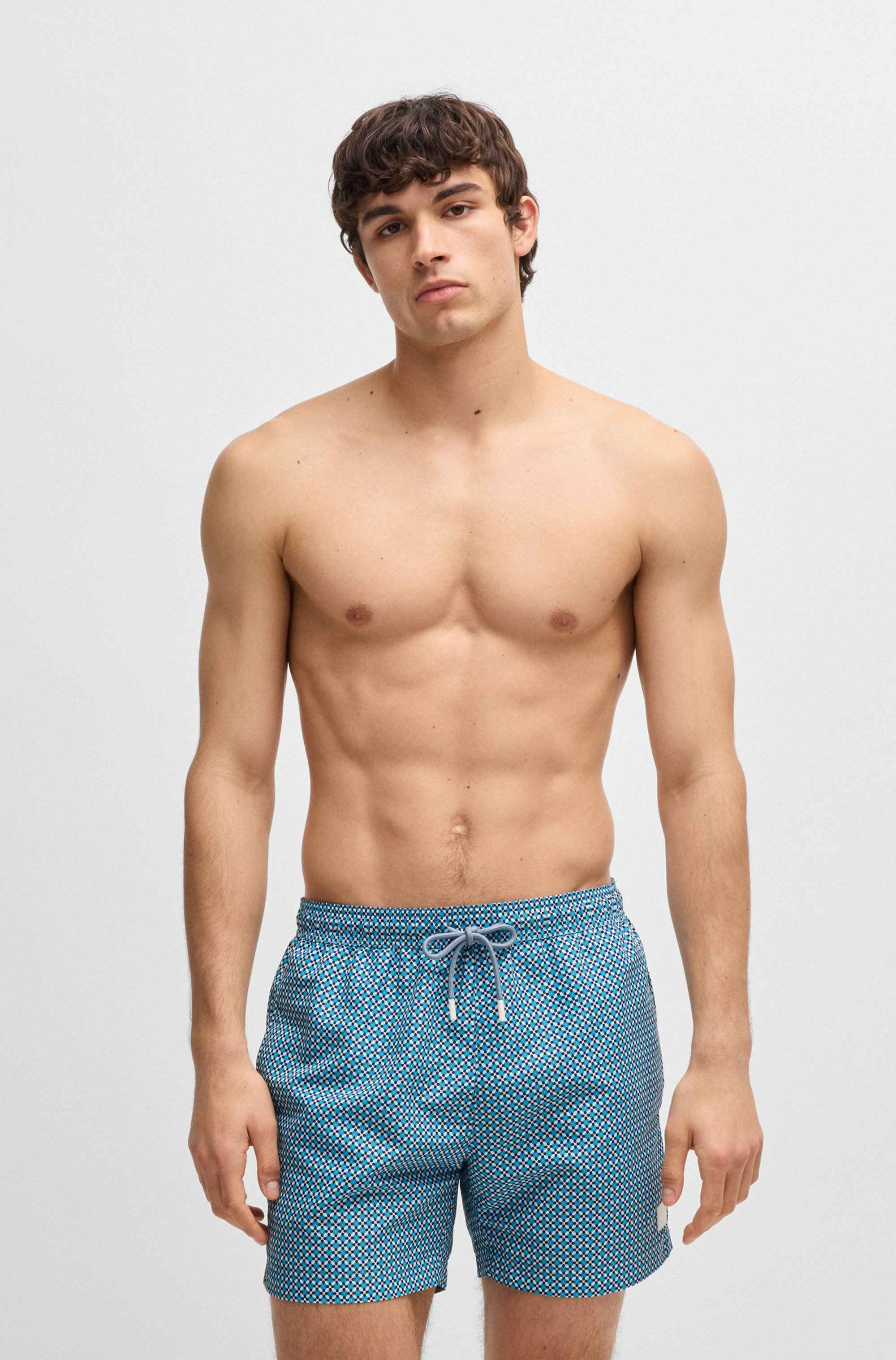 Micro-print swim shorts in quick-dry fabric
