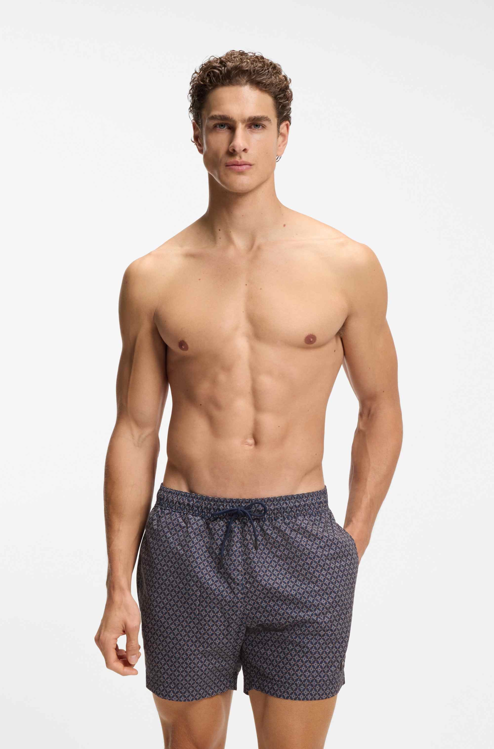 Micro-print swim shorts in quick-dry fabric