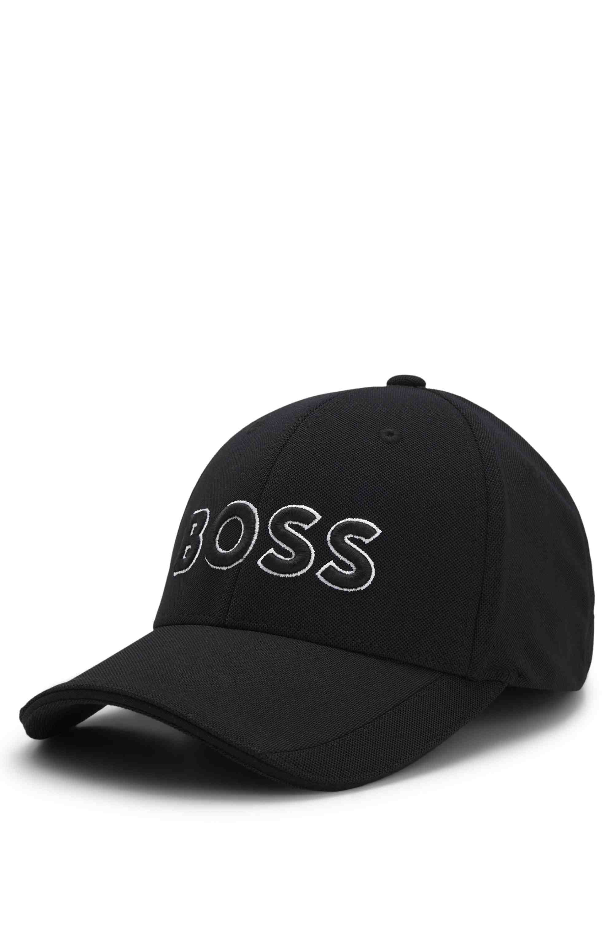 Knitted-piqué six-panel cap with embroidered logo