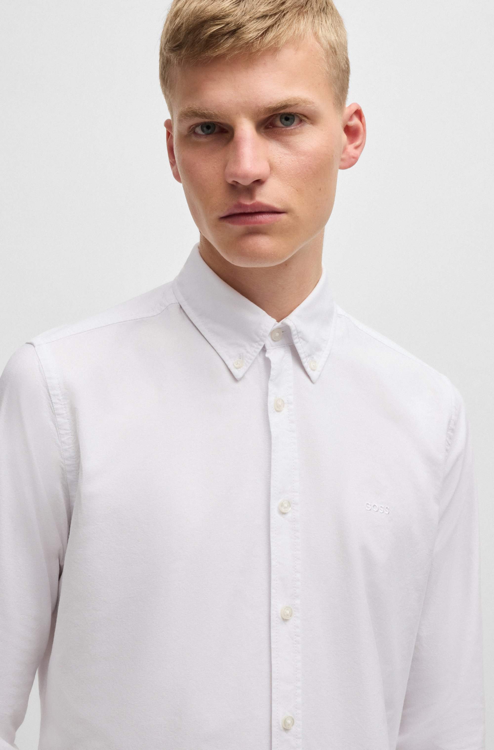 Regular-fit shirt in cotton with button-down collar