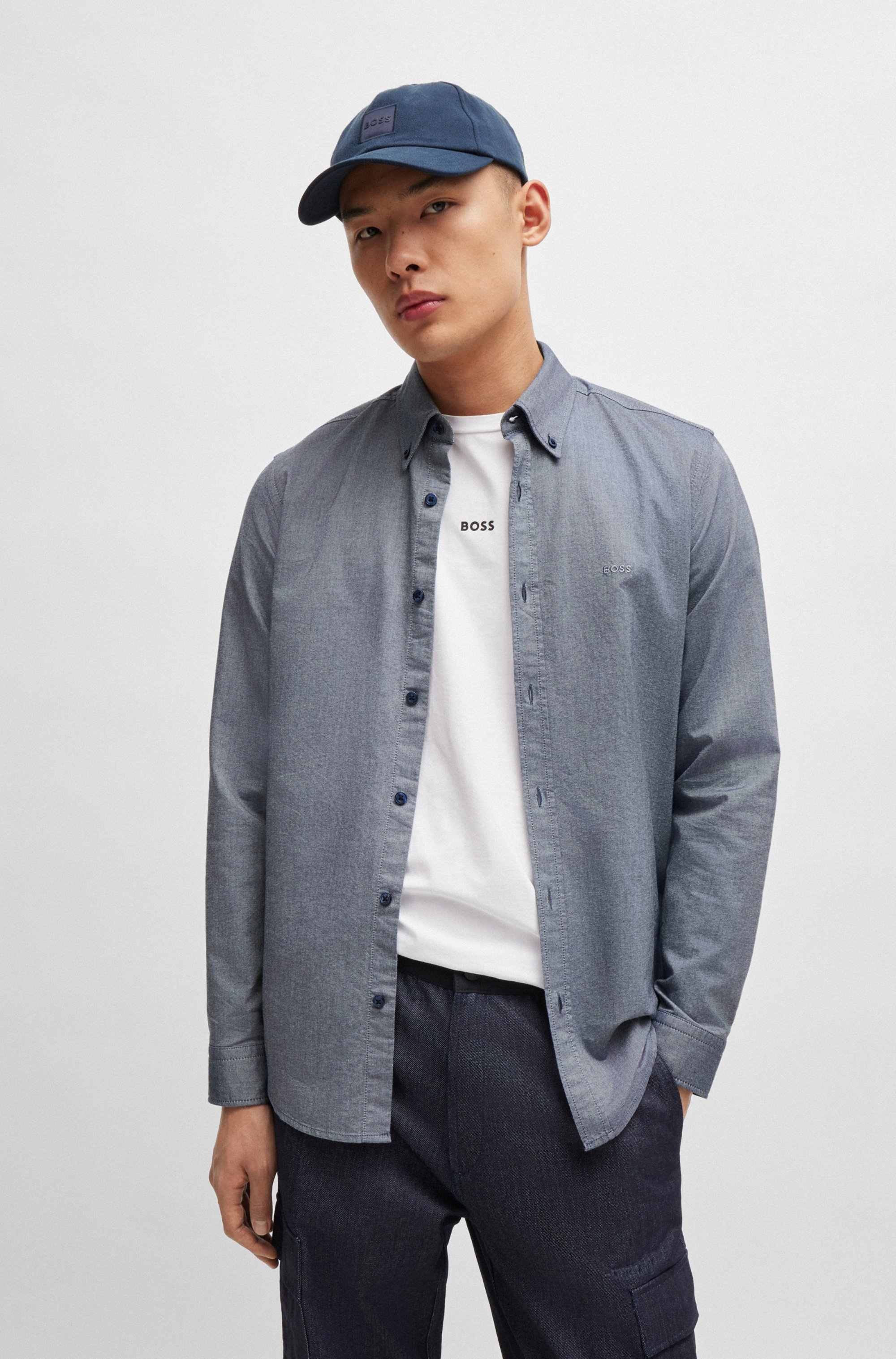 Regular-fit shirt in cotton with button-down collar