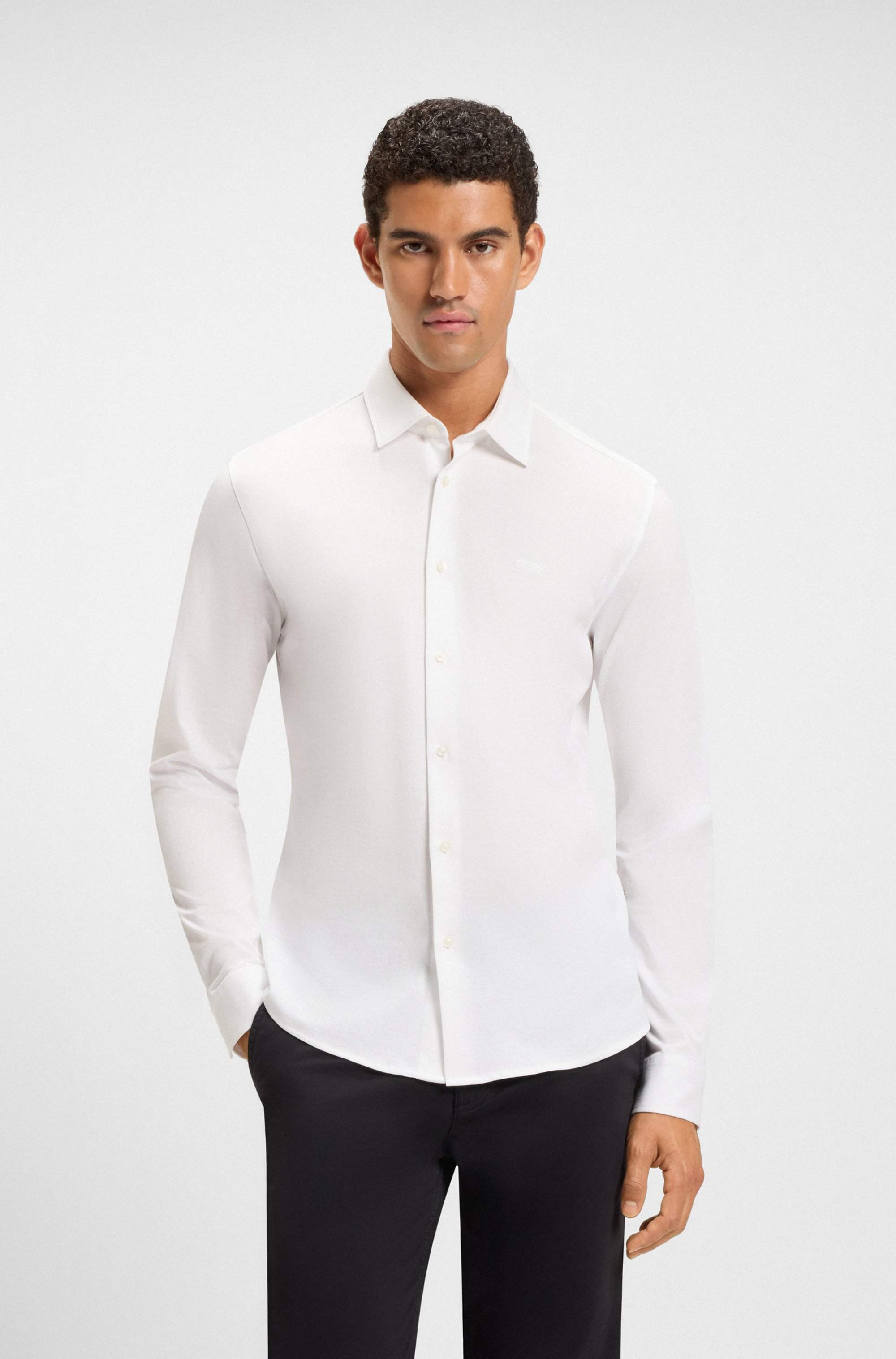 Slim-fit shirt in melange cotton piqué