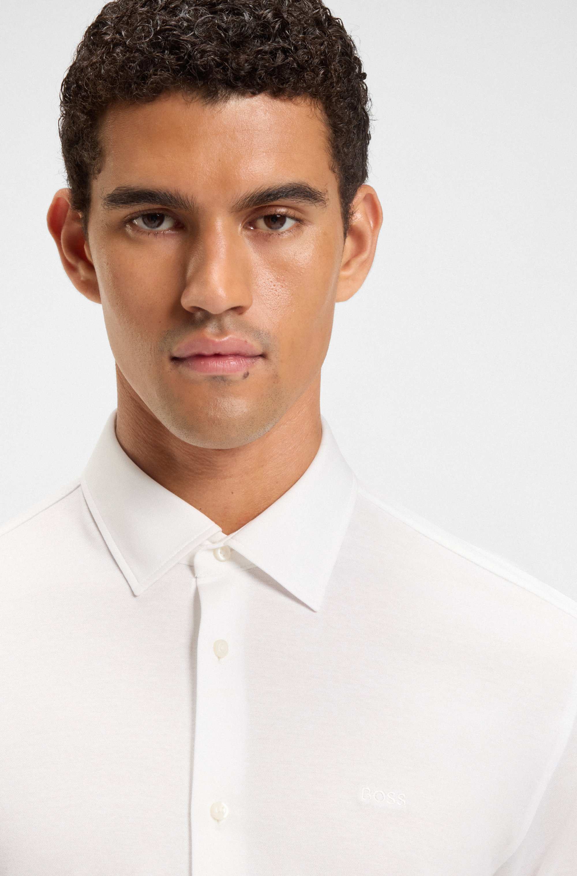 Slim-fit shirt in melange cotton jersey