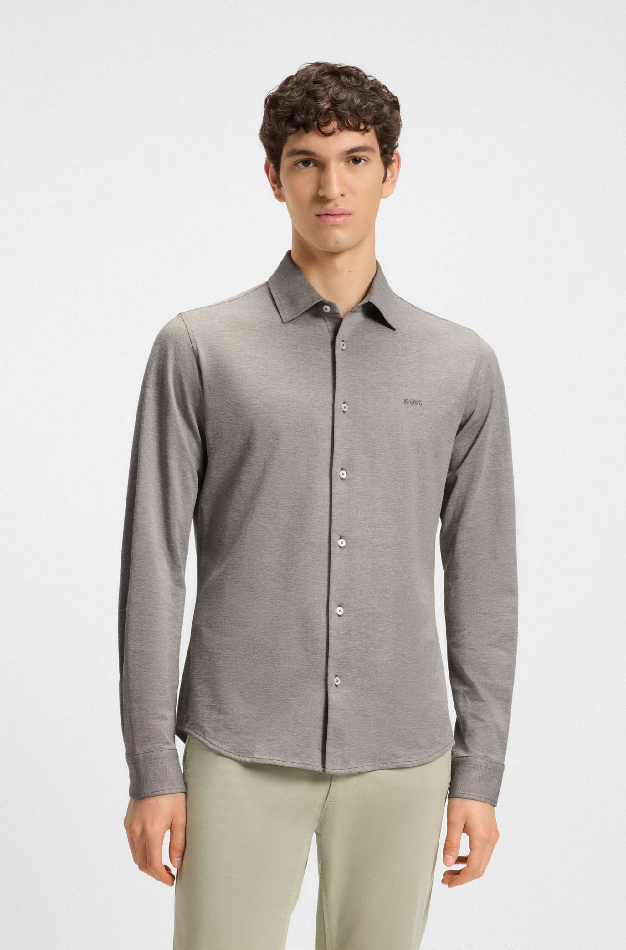 Slim-fit shirt in melange cotton jersey