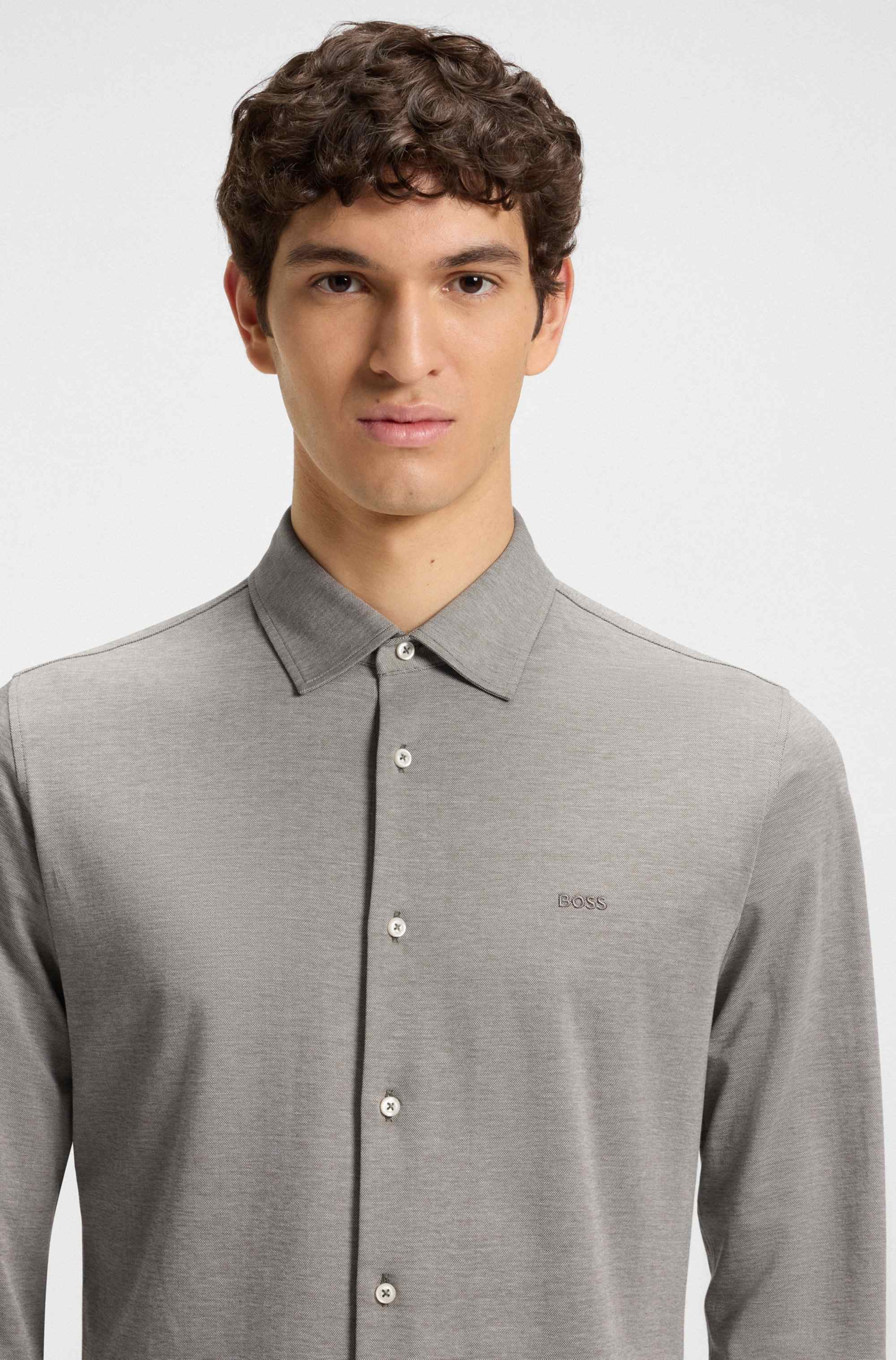 Slim-fit shirt in melange cotton piqué