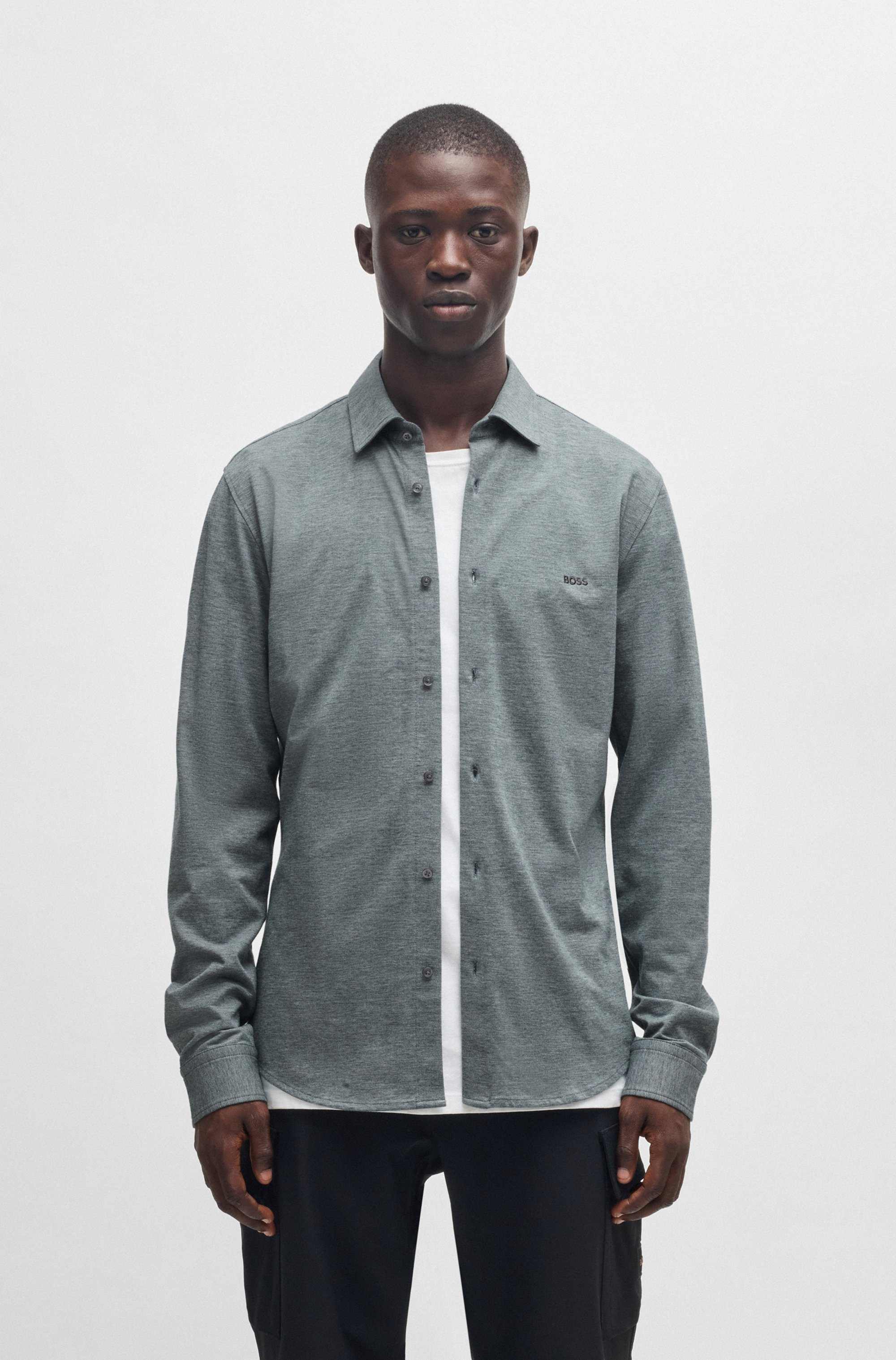 Slim-fit shirt in melange cotton piqué