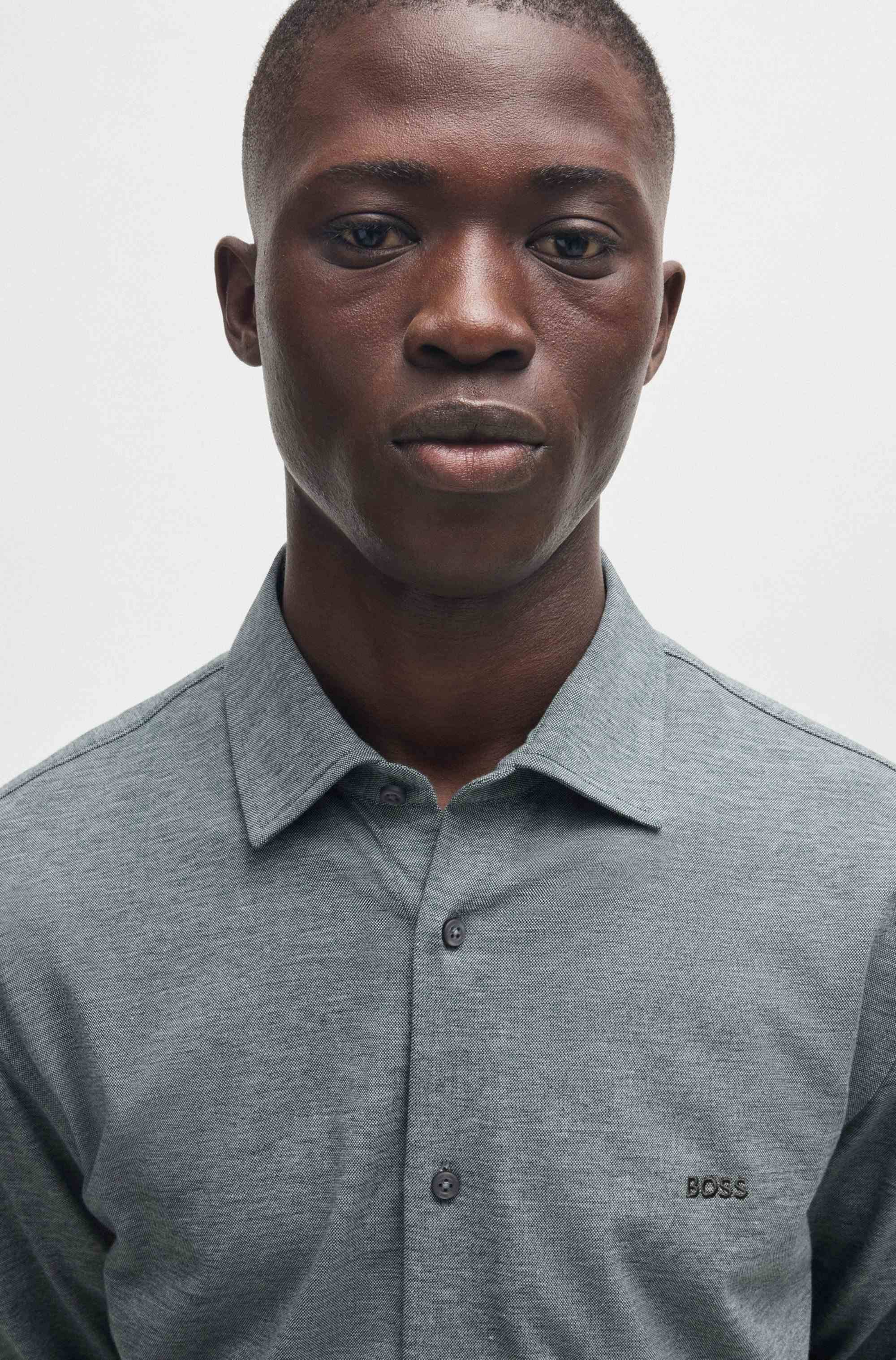 Slim-fit shirt in melange cotton piqué