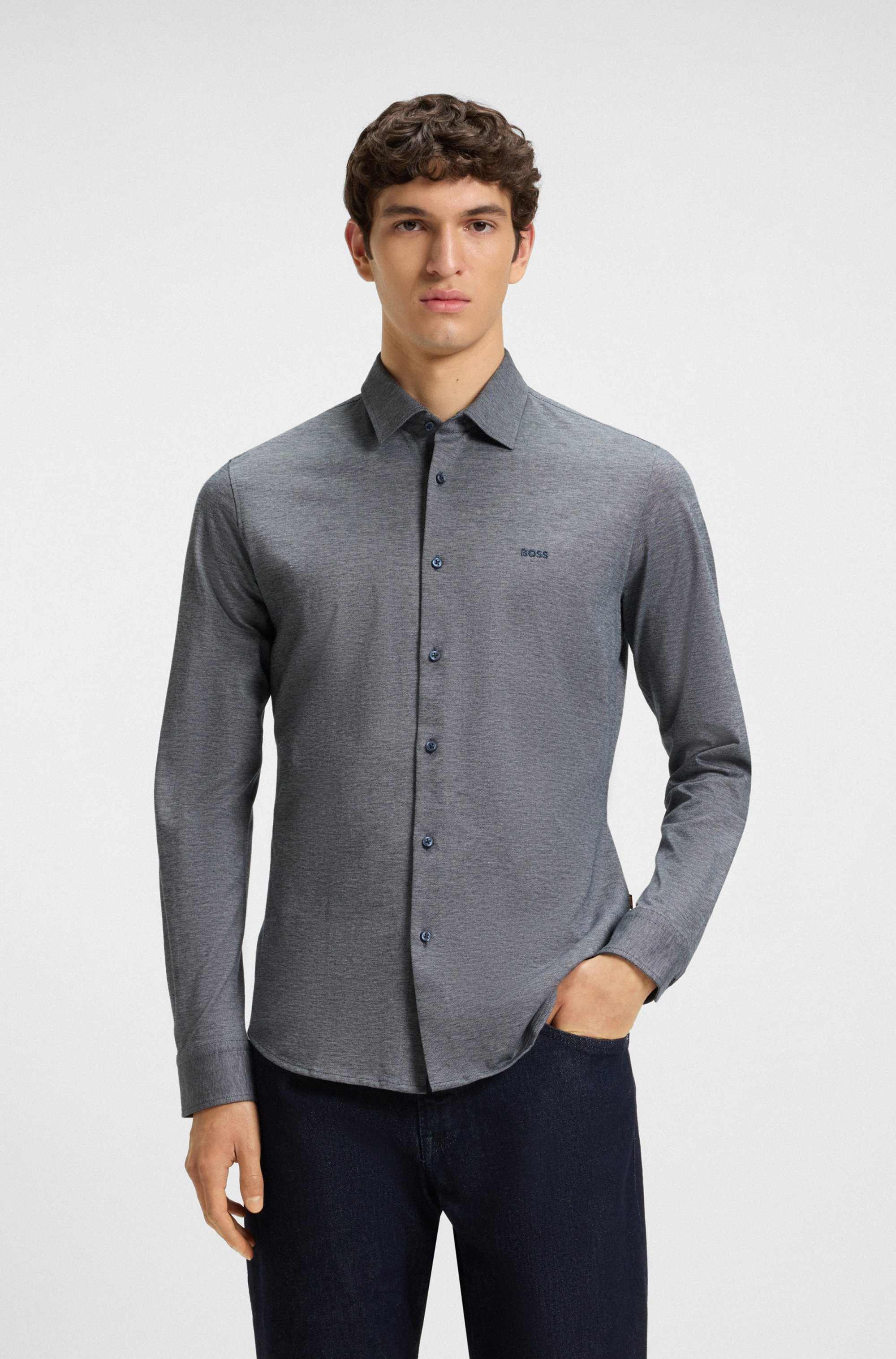 Slim-fit shirt in melange cotton jersey