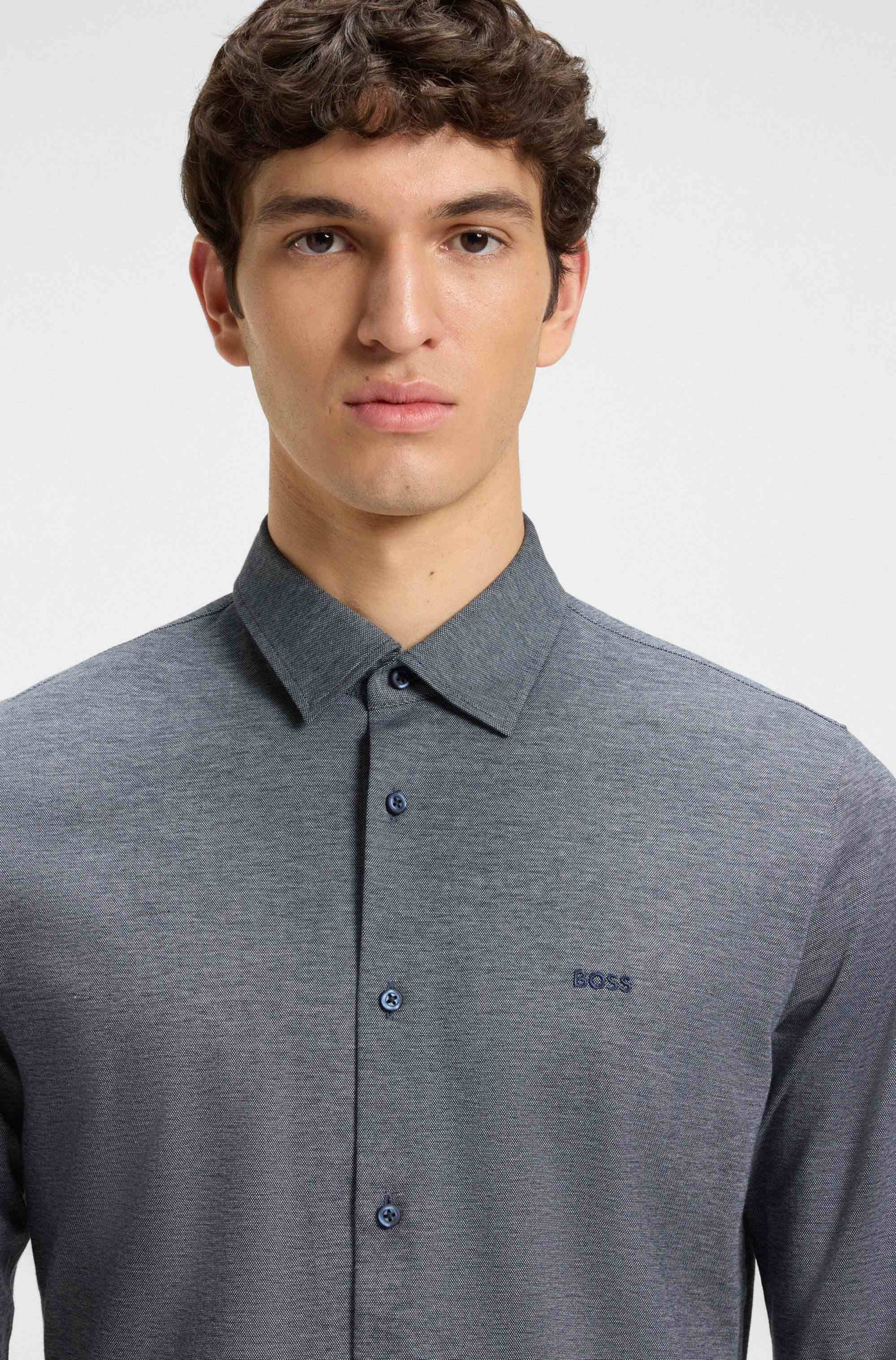 Slim-fit shirt in melange cotton piqué