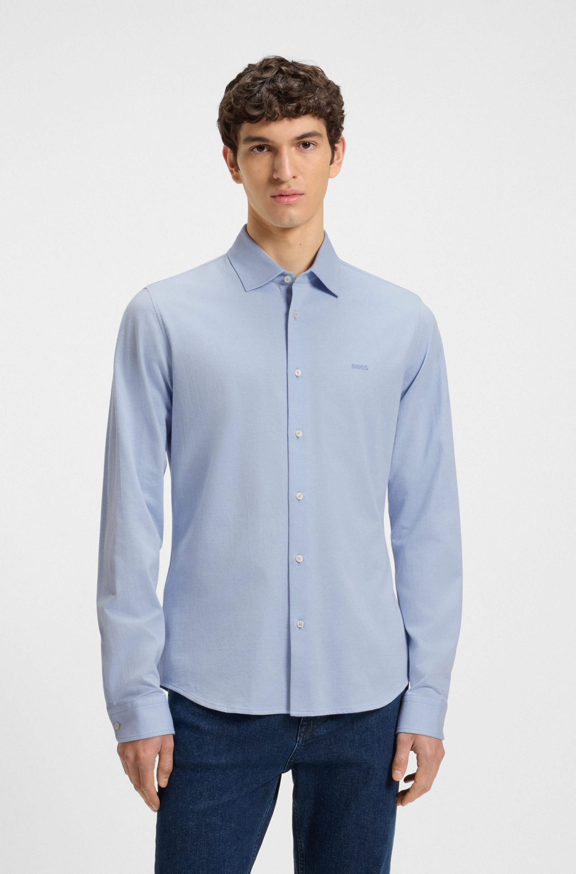 Slim-fit shirt in melange cotton piqué