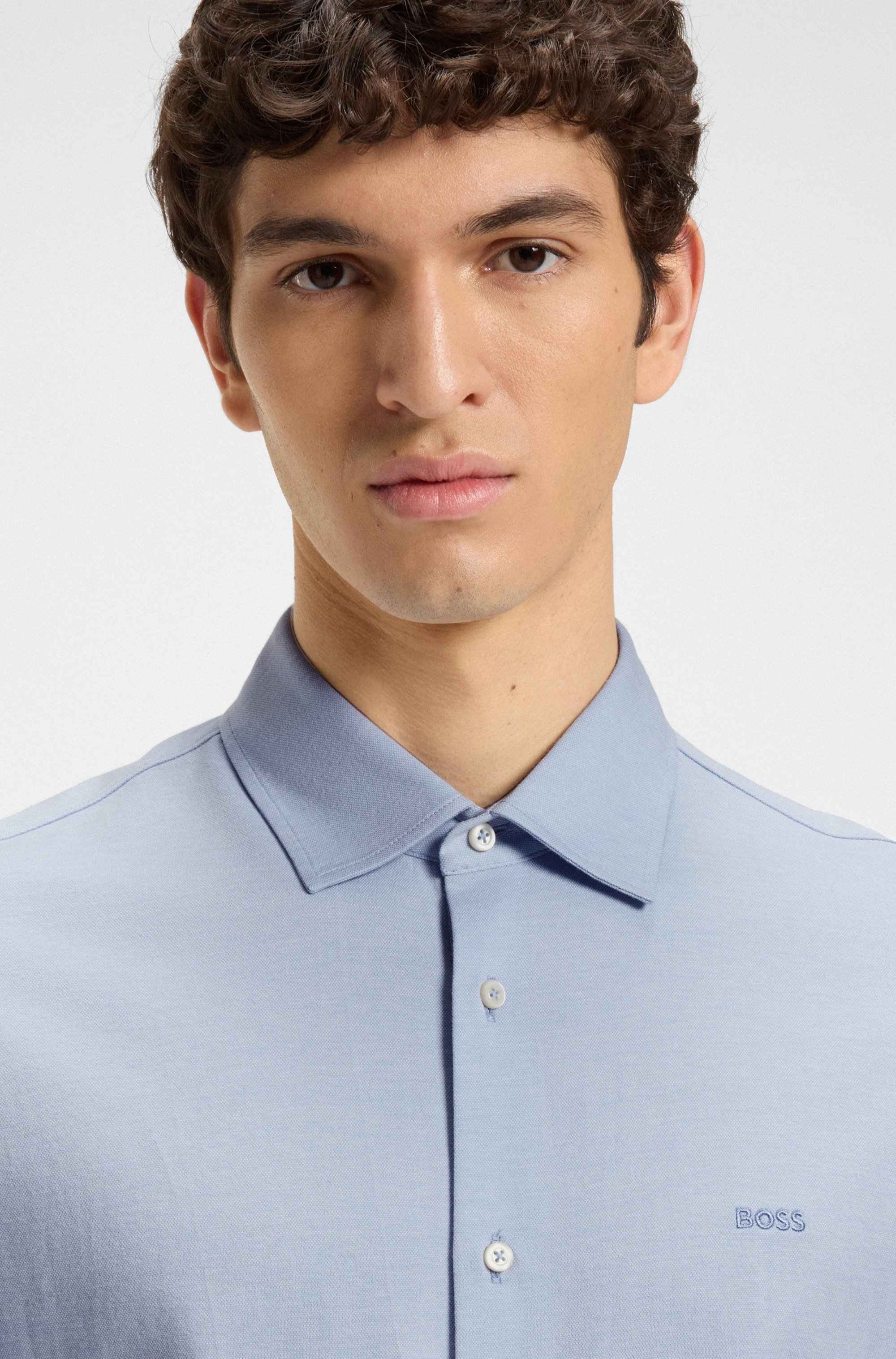 Slim-fit shirt in melange cotton piqué