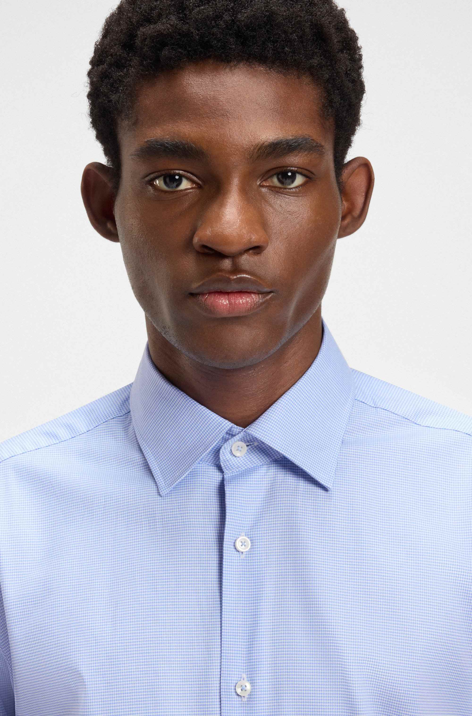 Regular-fit shirt in easy-iron pepita stretch cotton