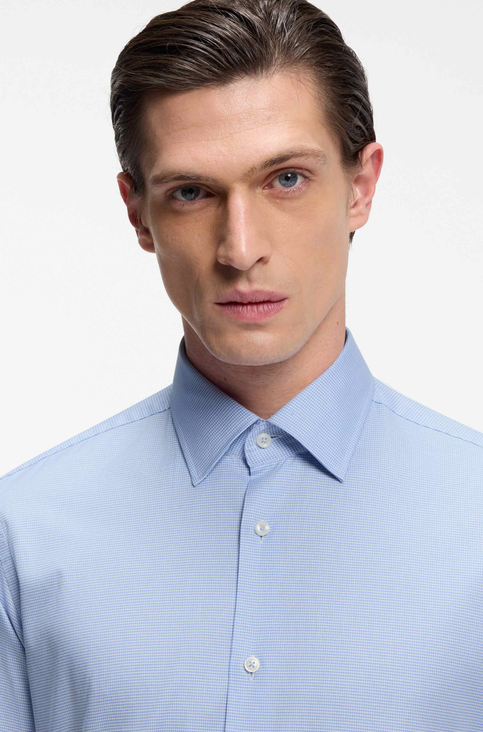 Regular-fit shirt in easy-iron pepita stretch cotton