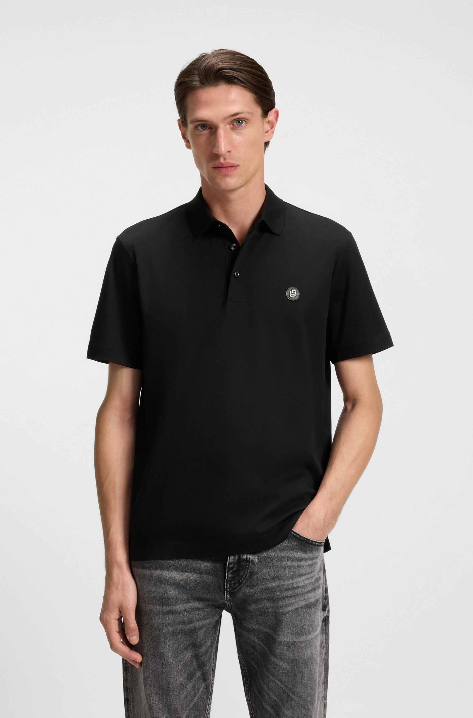 Mercerised-cotton polo shirt with double monogram