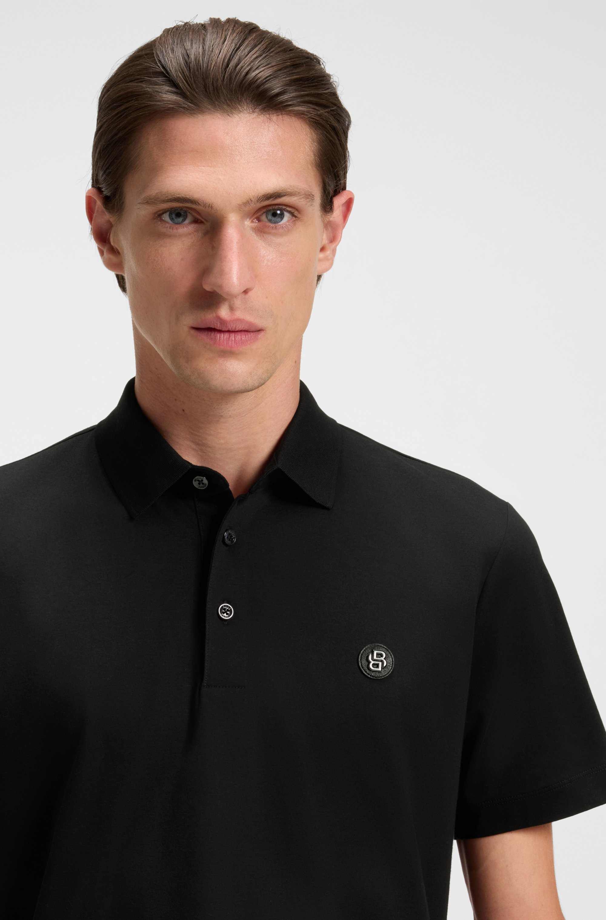 Mercerised-cotton polo shirt with double monogram