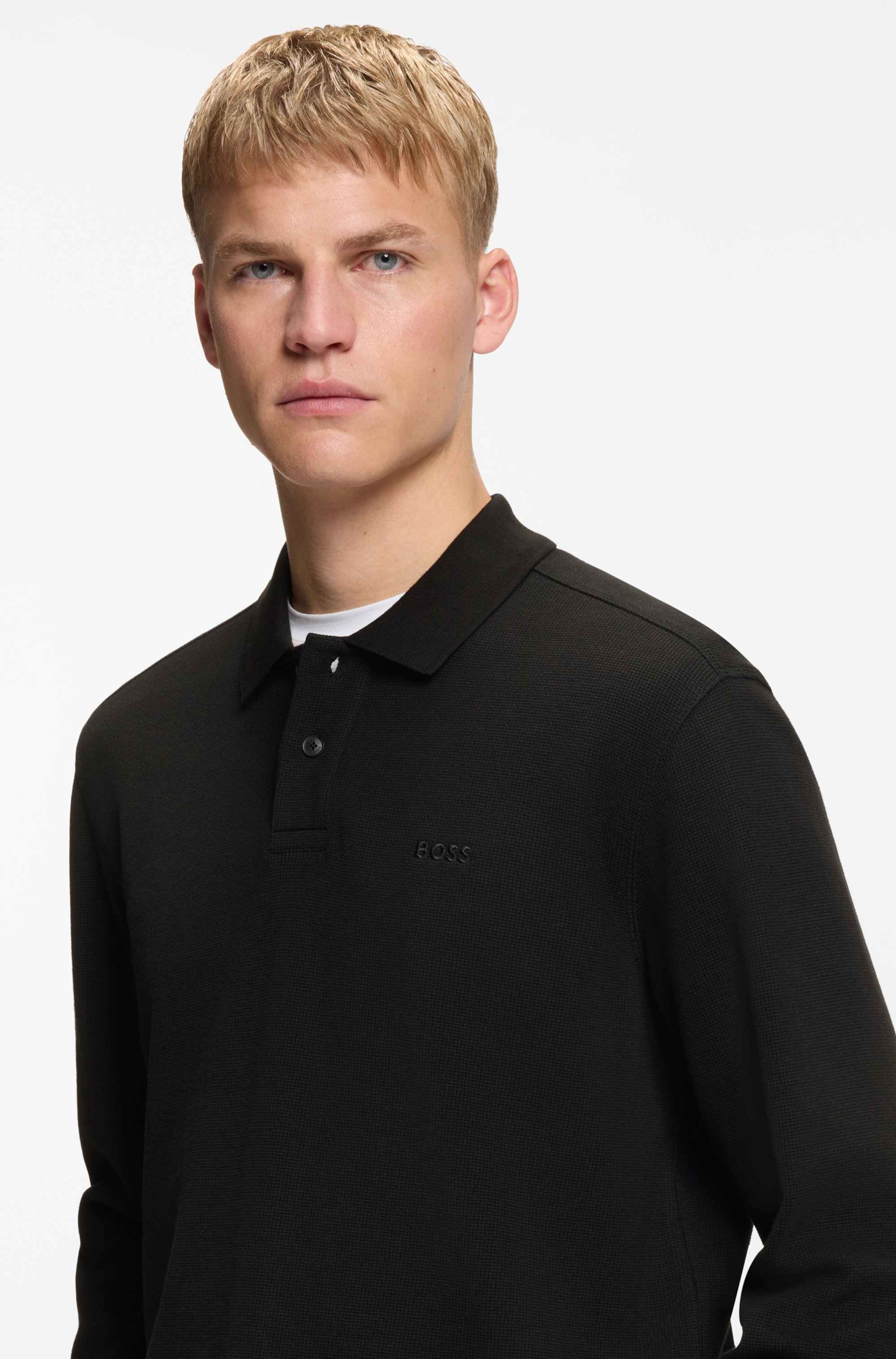 Cotton-blend polo shirt with waffle structure