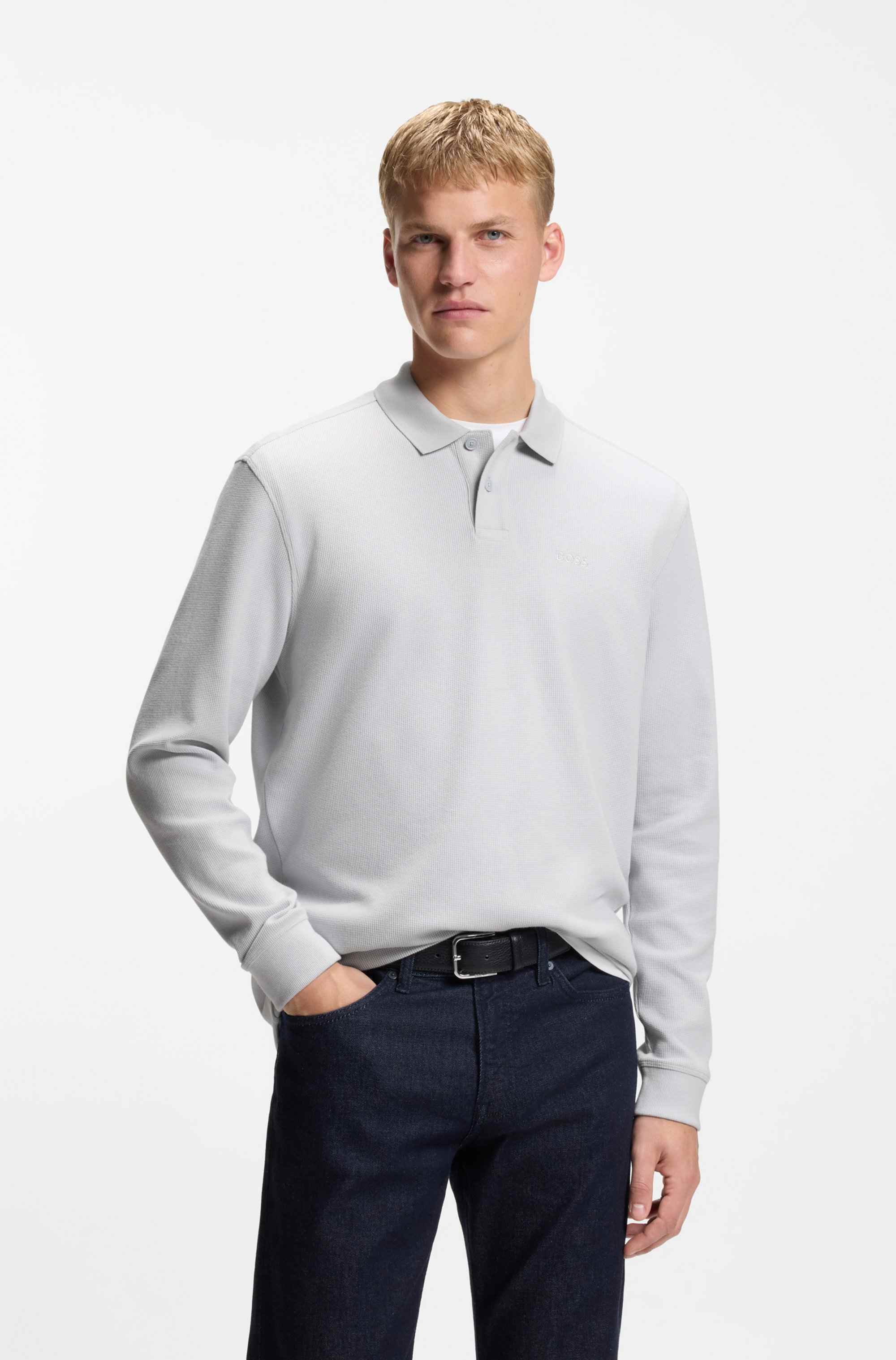 Cotton-blend polo shirt with waffle structure