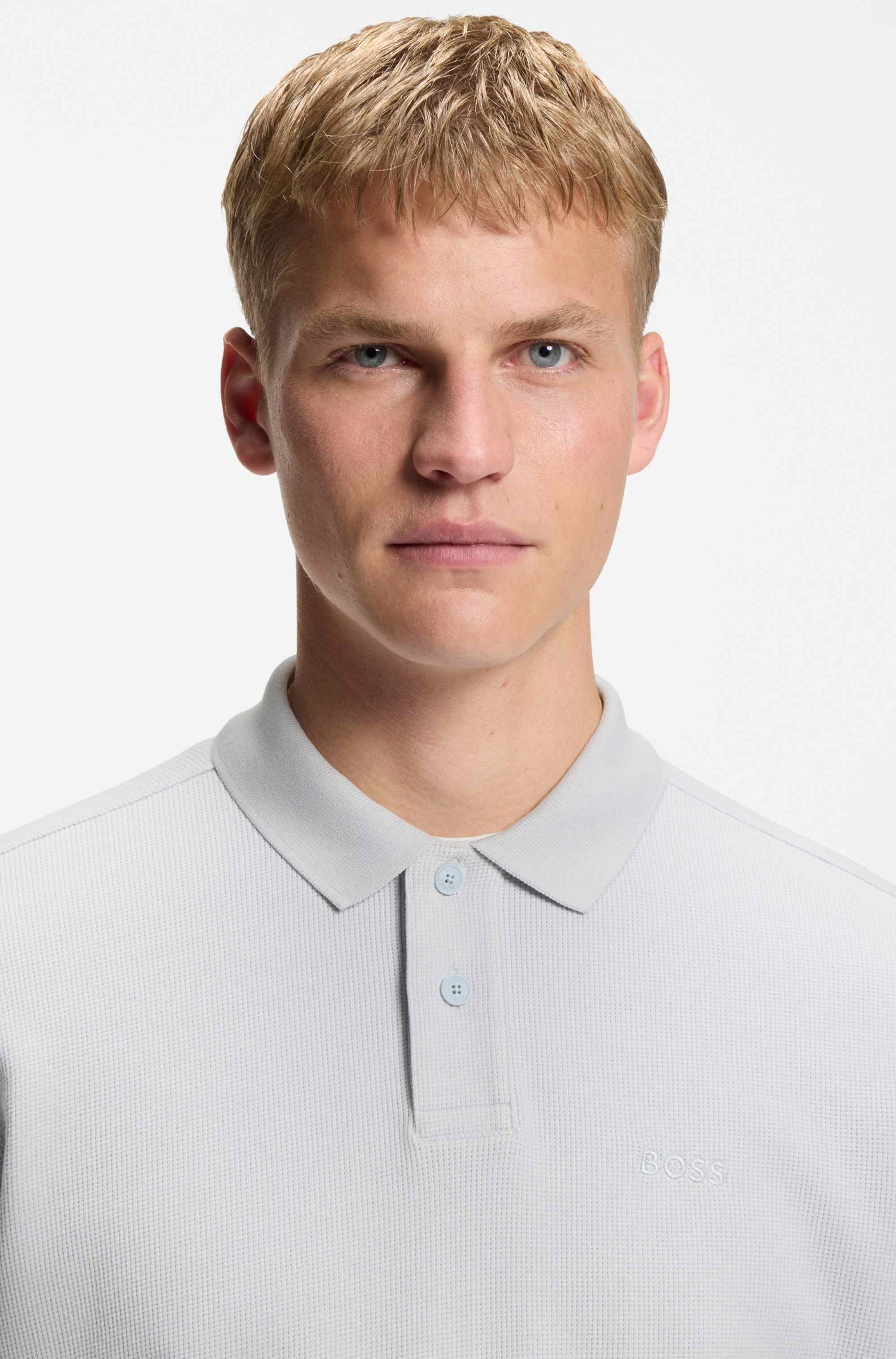 Cotton-blend polo shirt with waffle structure