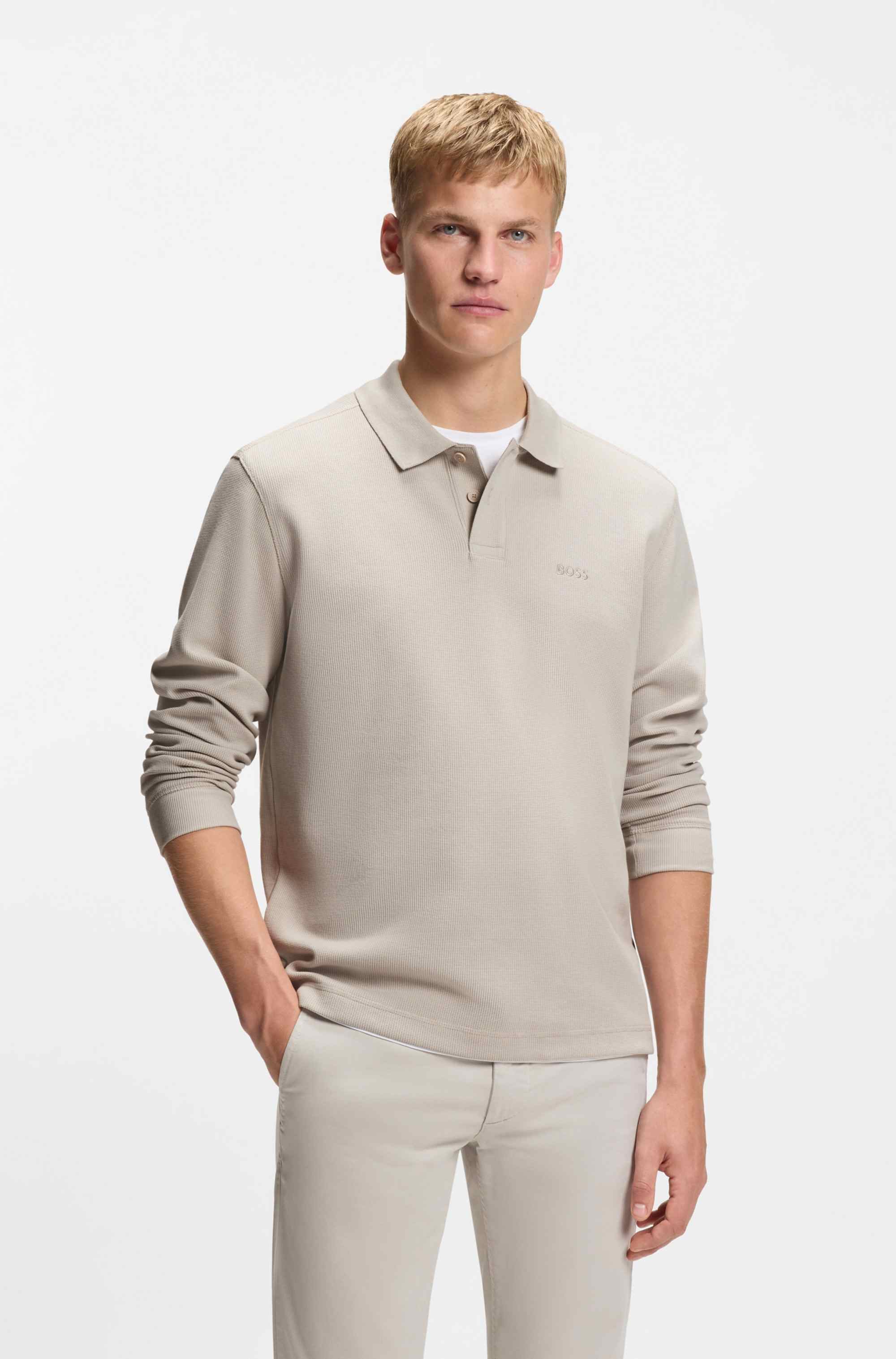 Cotton-blend polo shirt with waffle structure