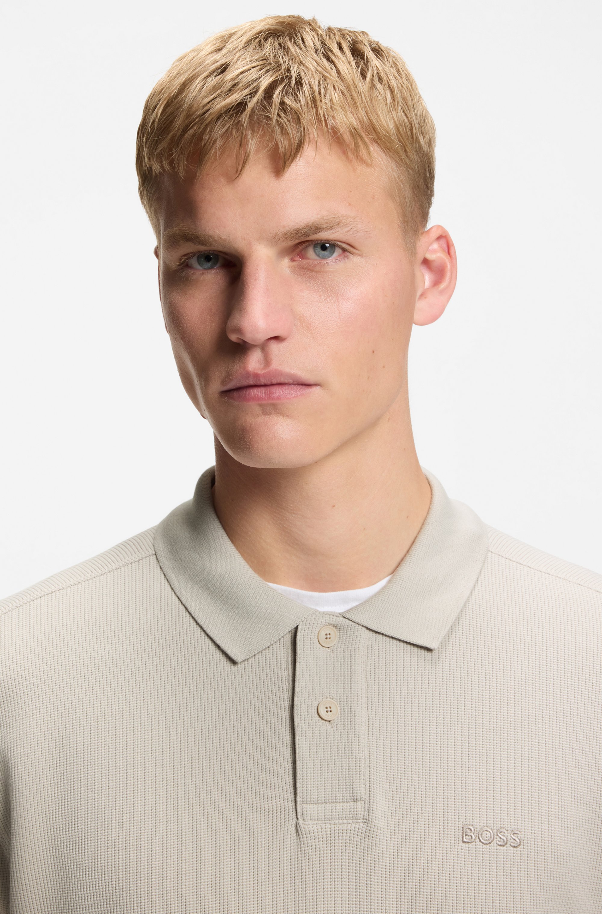 Cotton-blend polo shirt with waffle structure