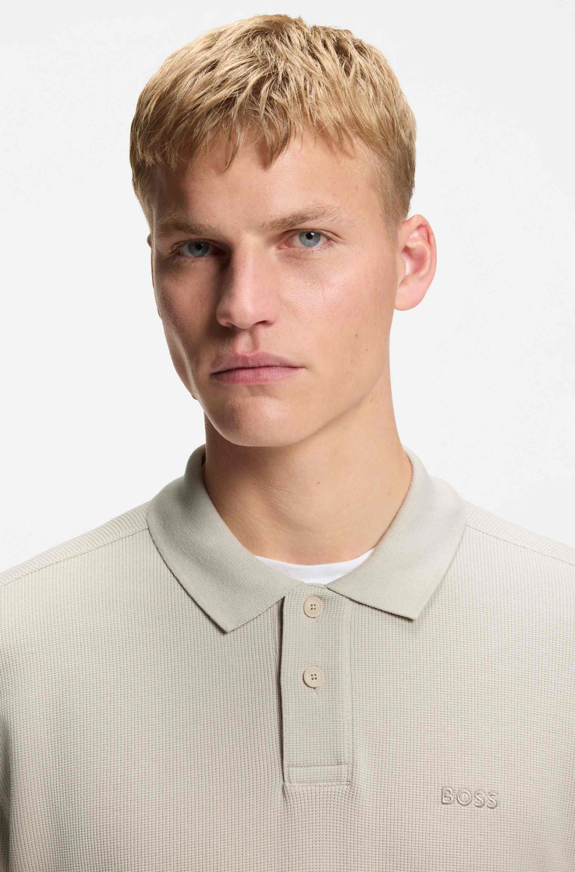 Cotton-blend polo shirt with waffle structure