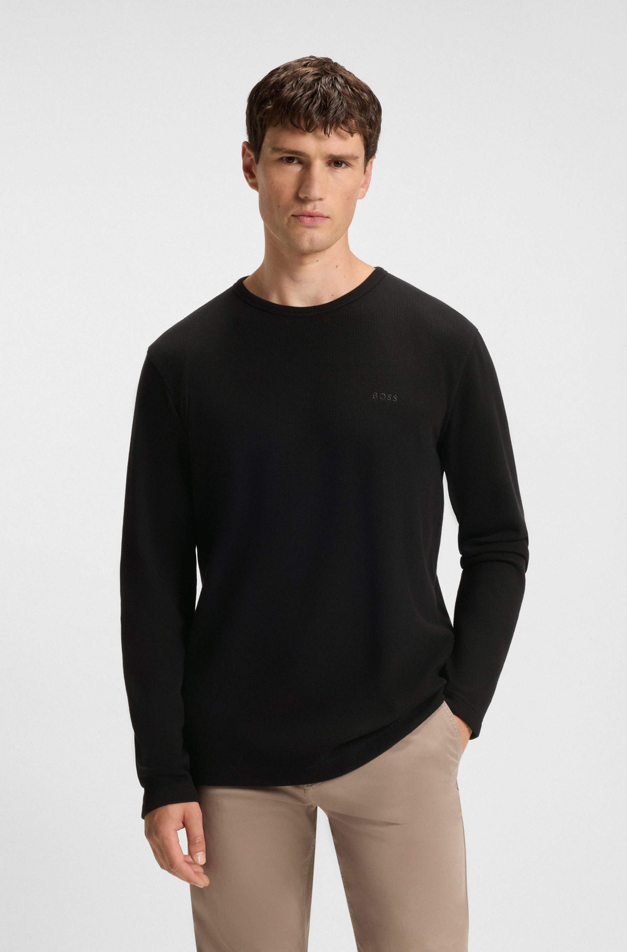 Cotton-blend T-shirt with waffle structure