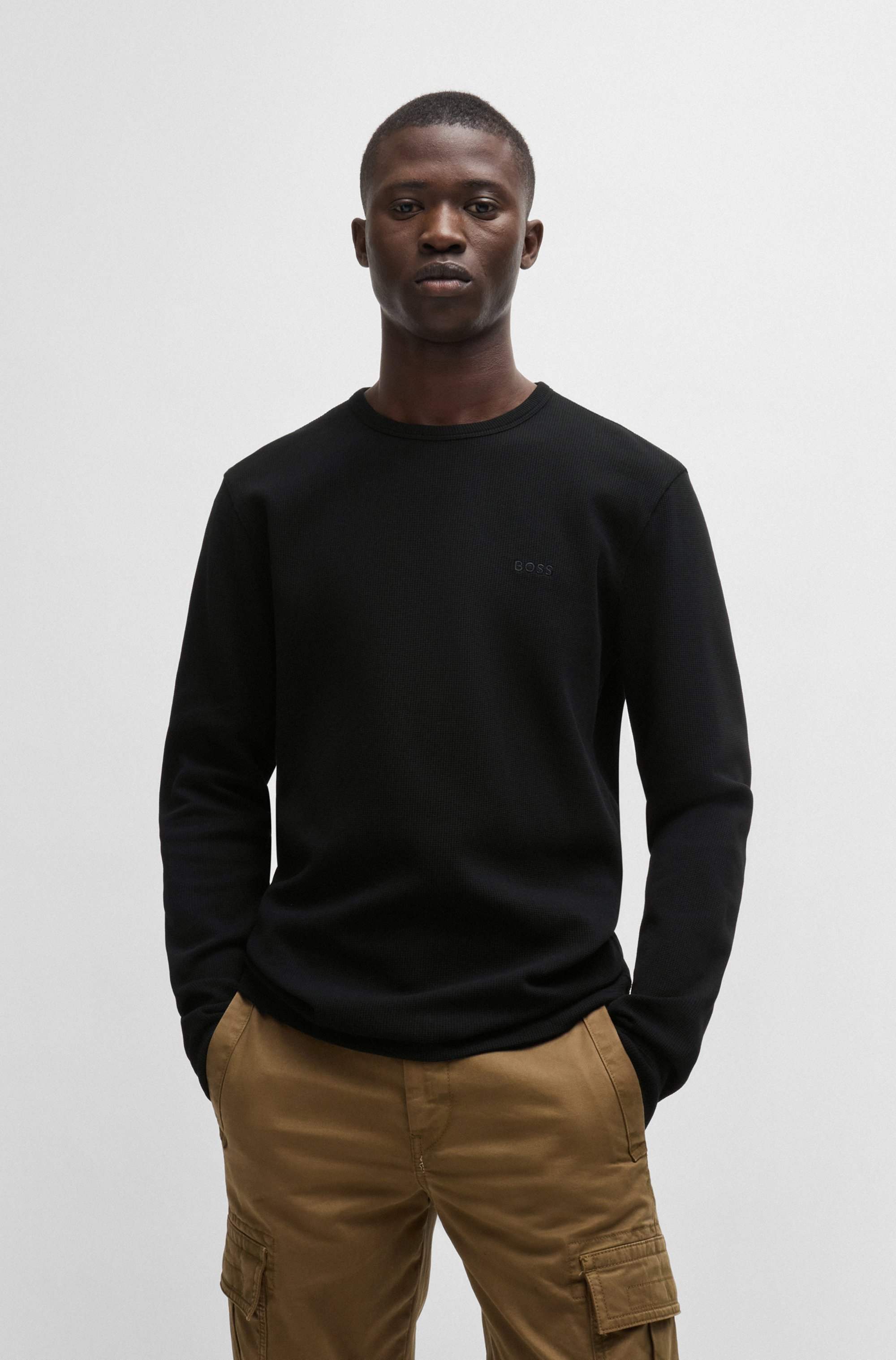 Cotton-blend T-shirt with waffle structure