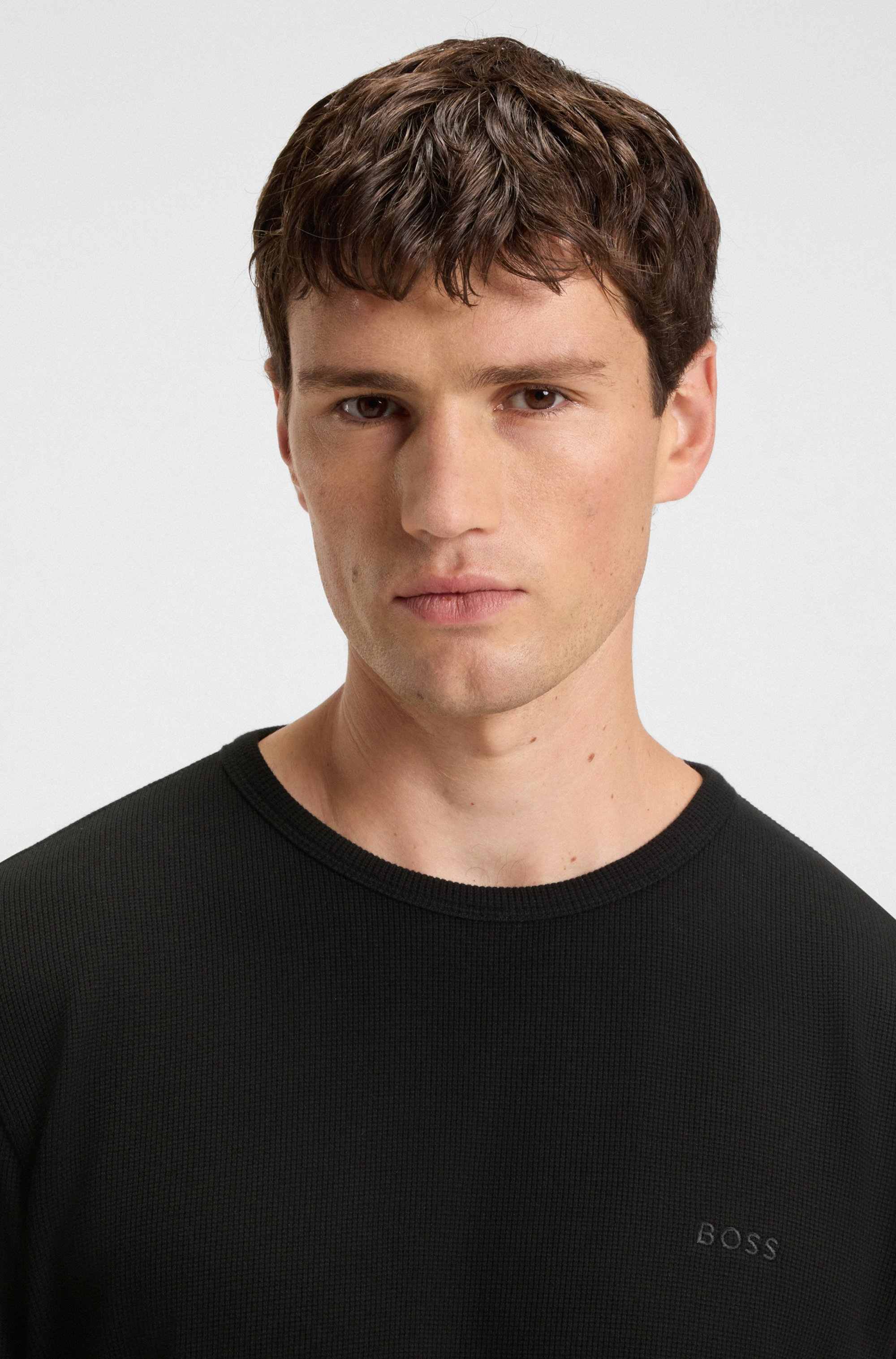 Cotton-blend T-shirt with waffle structure