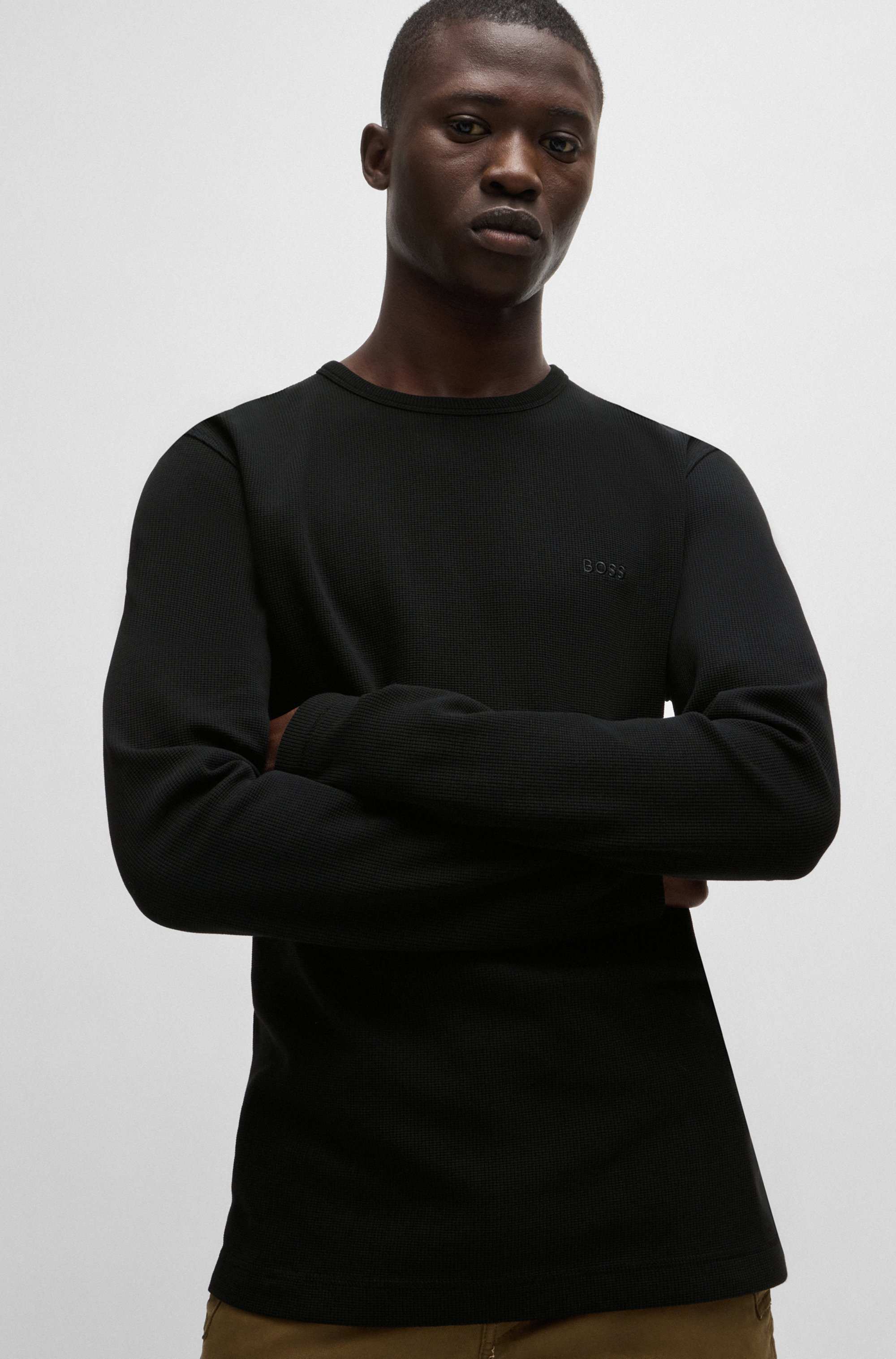 Cotton-blend T-shirt with waffle structure