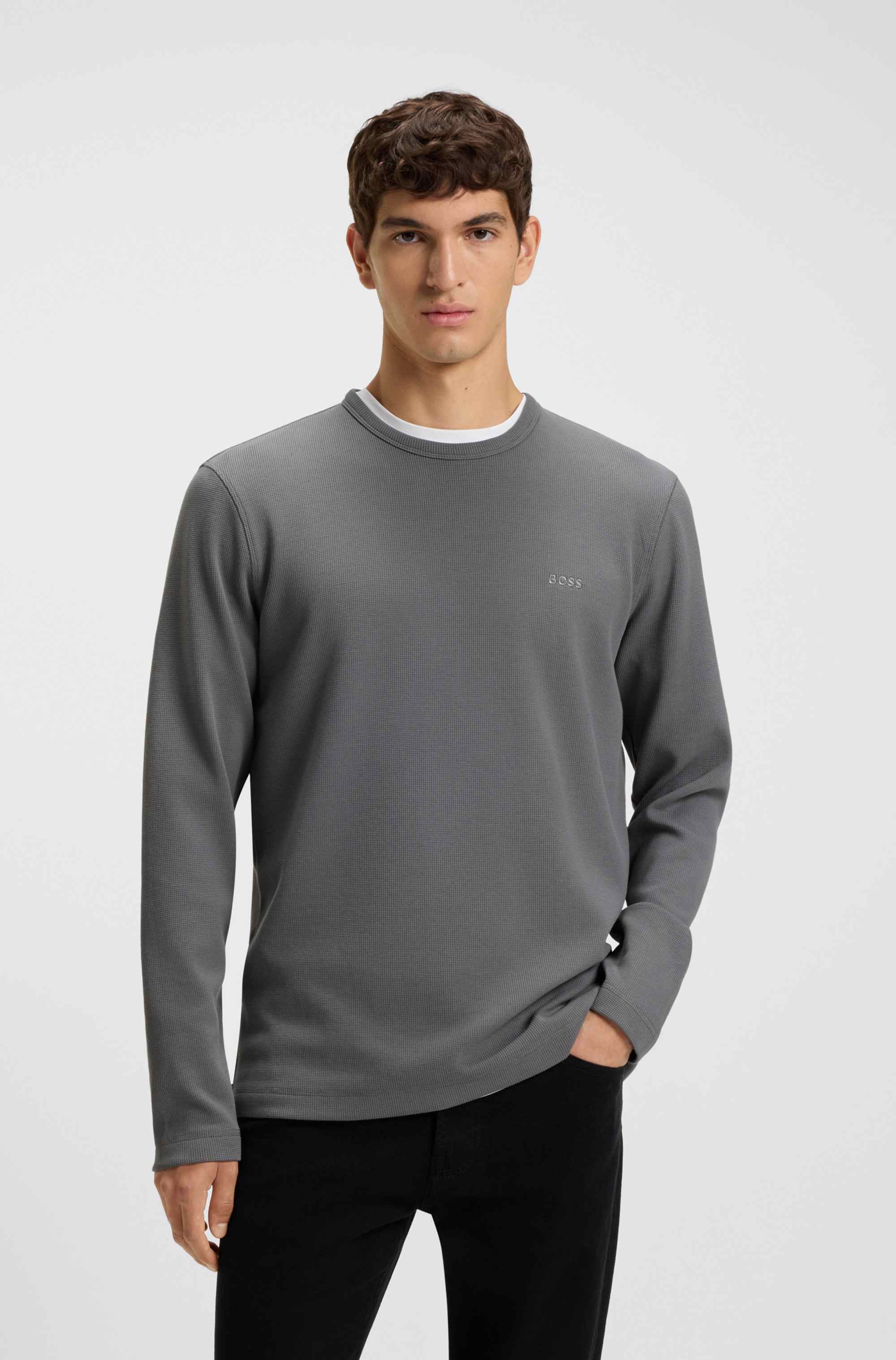 Cotton-blend T-shirt with waffle structure