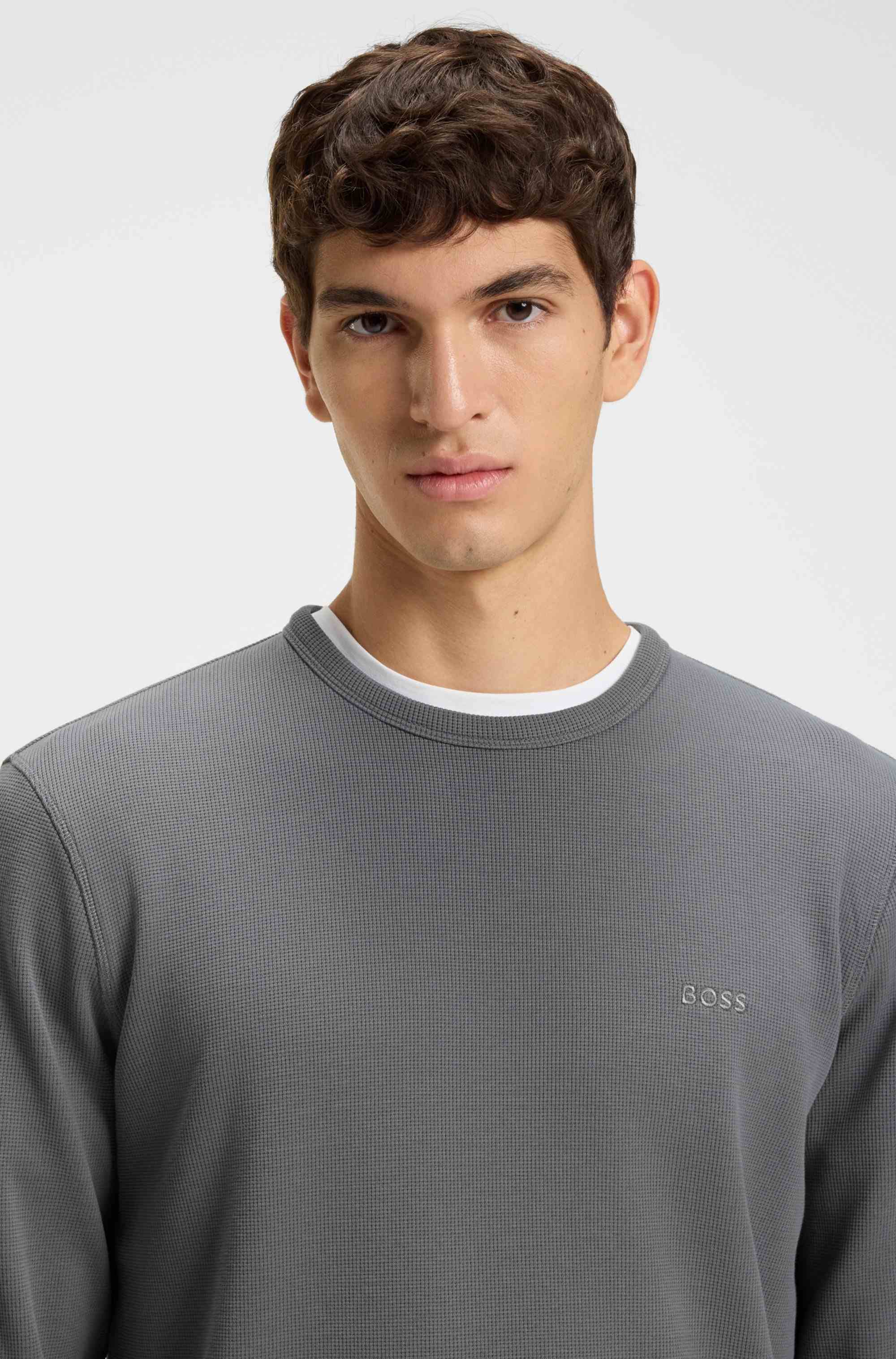 Cotton-blend T-shirt with waffle structure