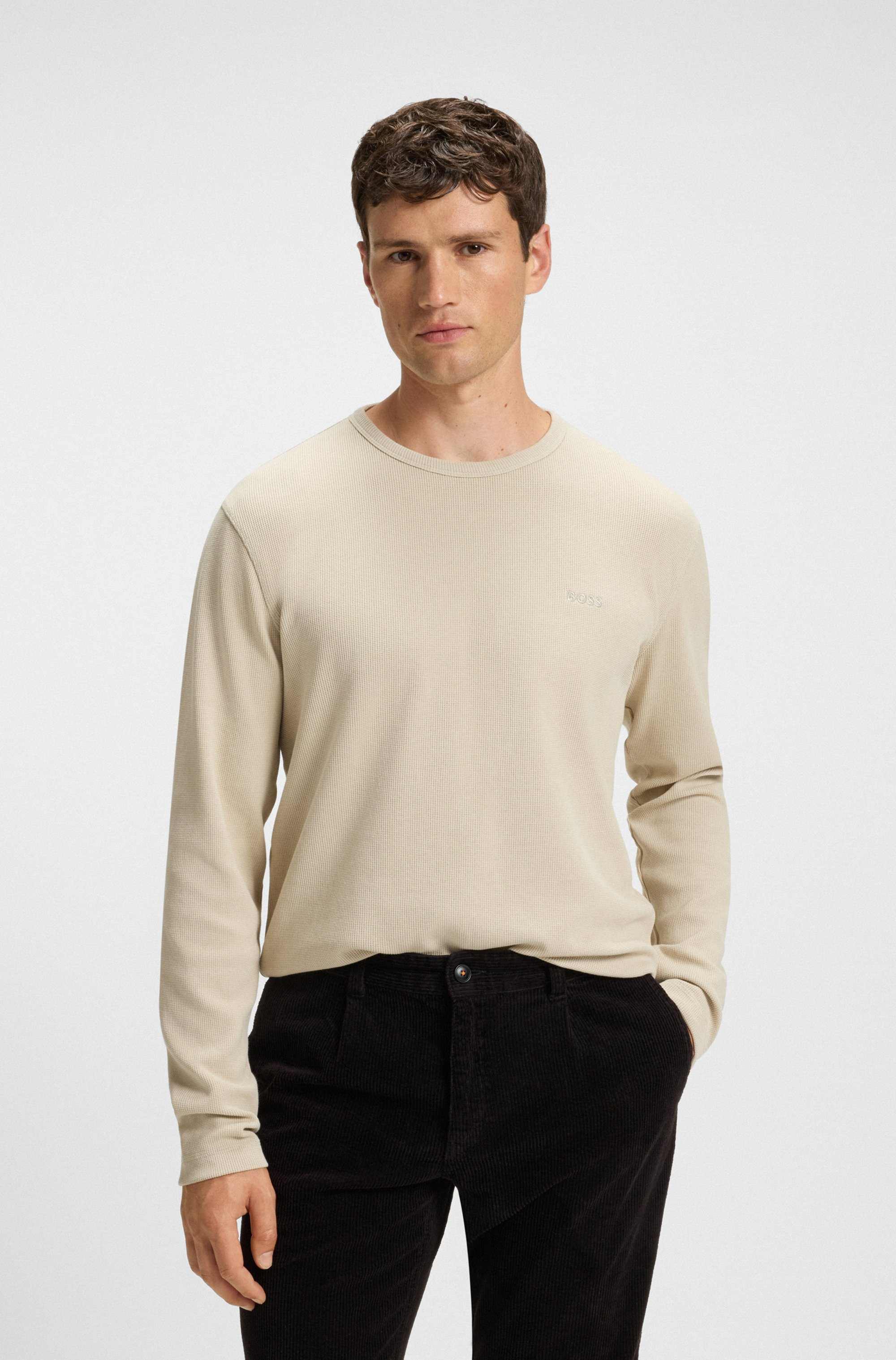 Cotton-blend T-shirt with waffle structure