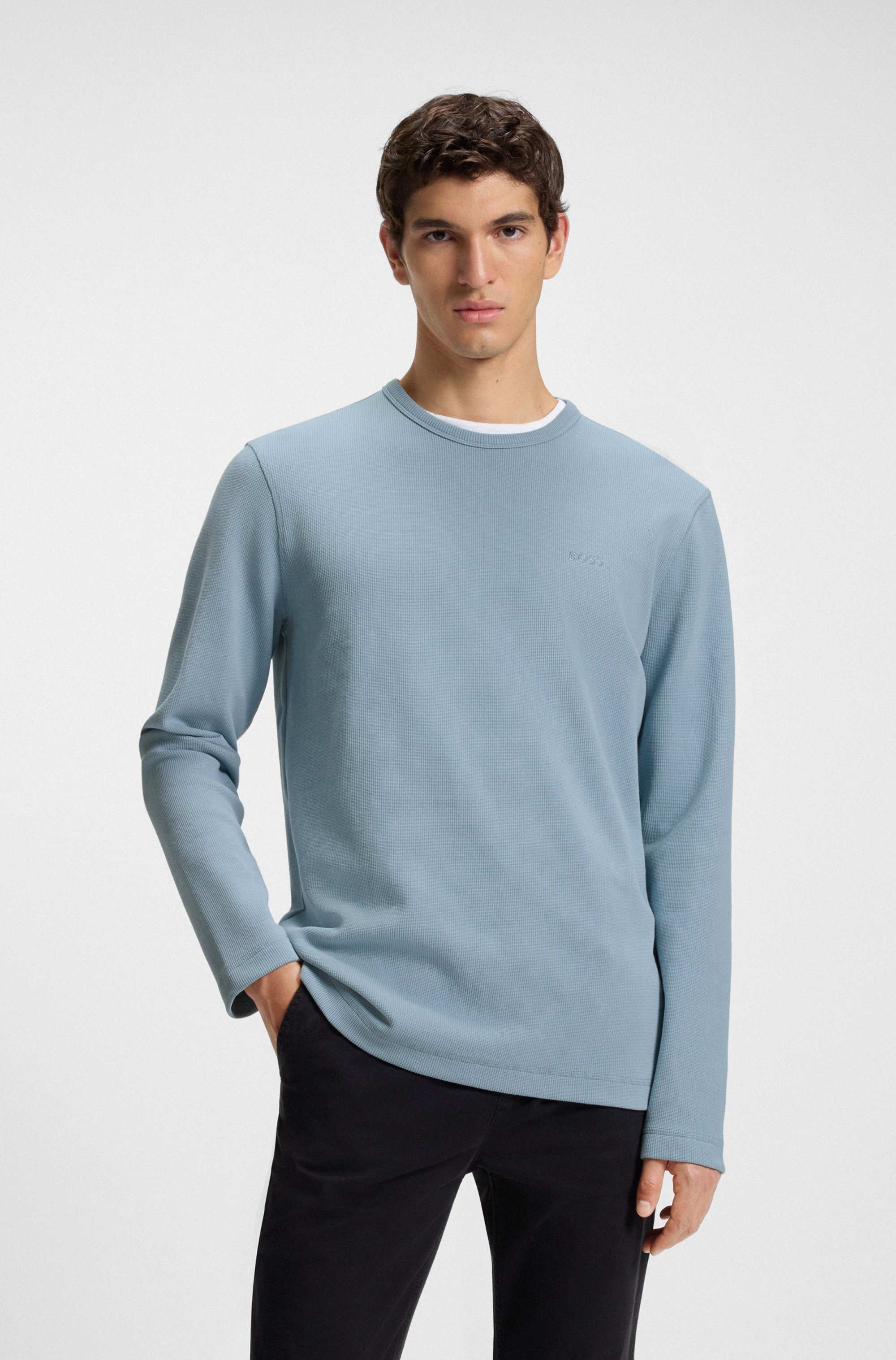 Cotton-blend T-shirt with waffle structure