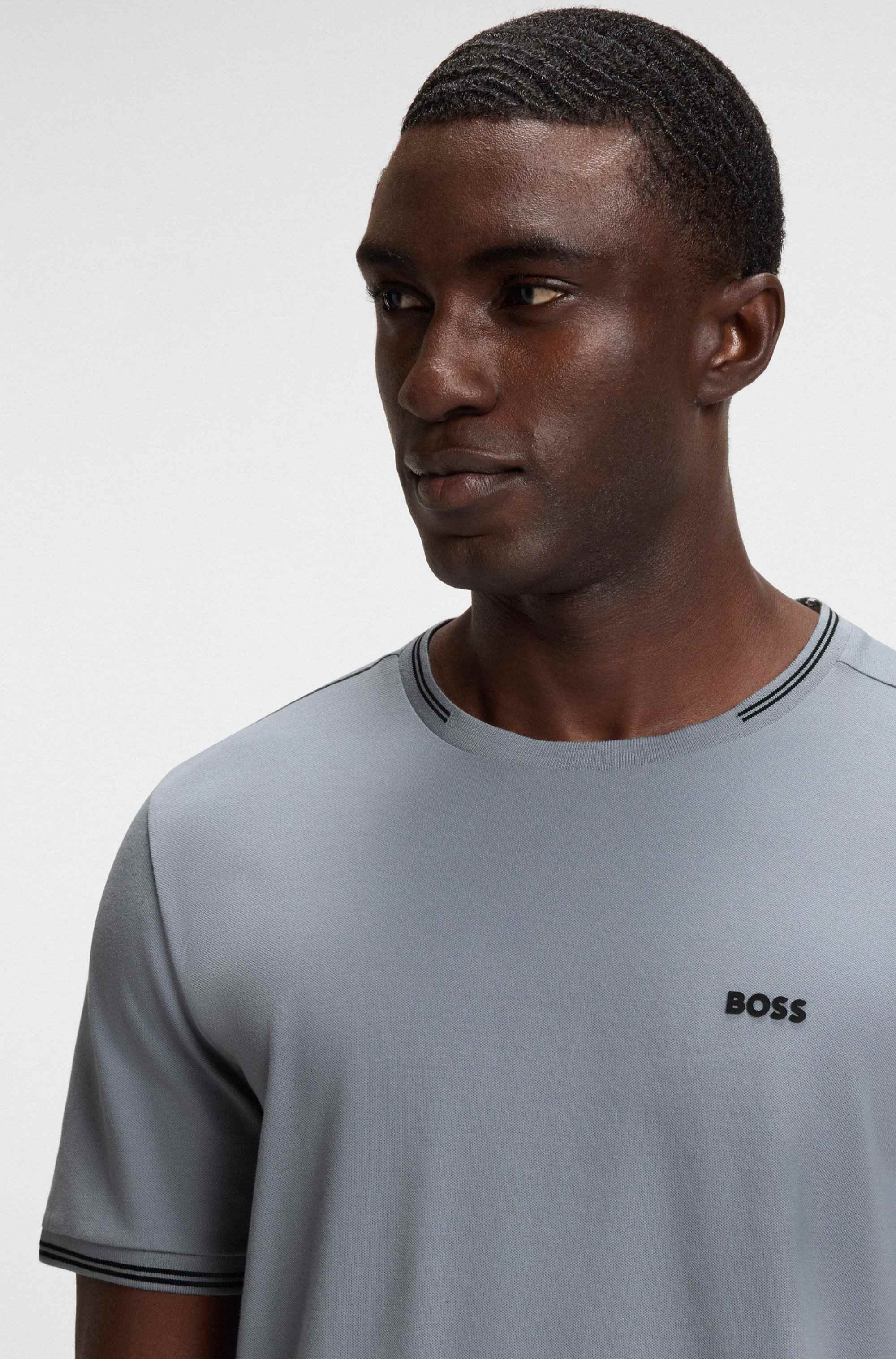 Stretch-cotton T-shirt with stripes and logo