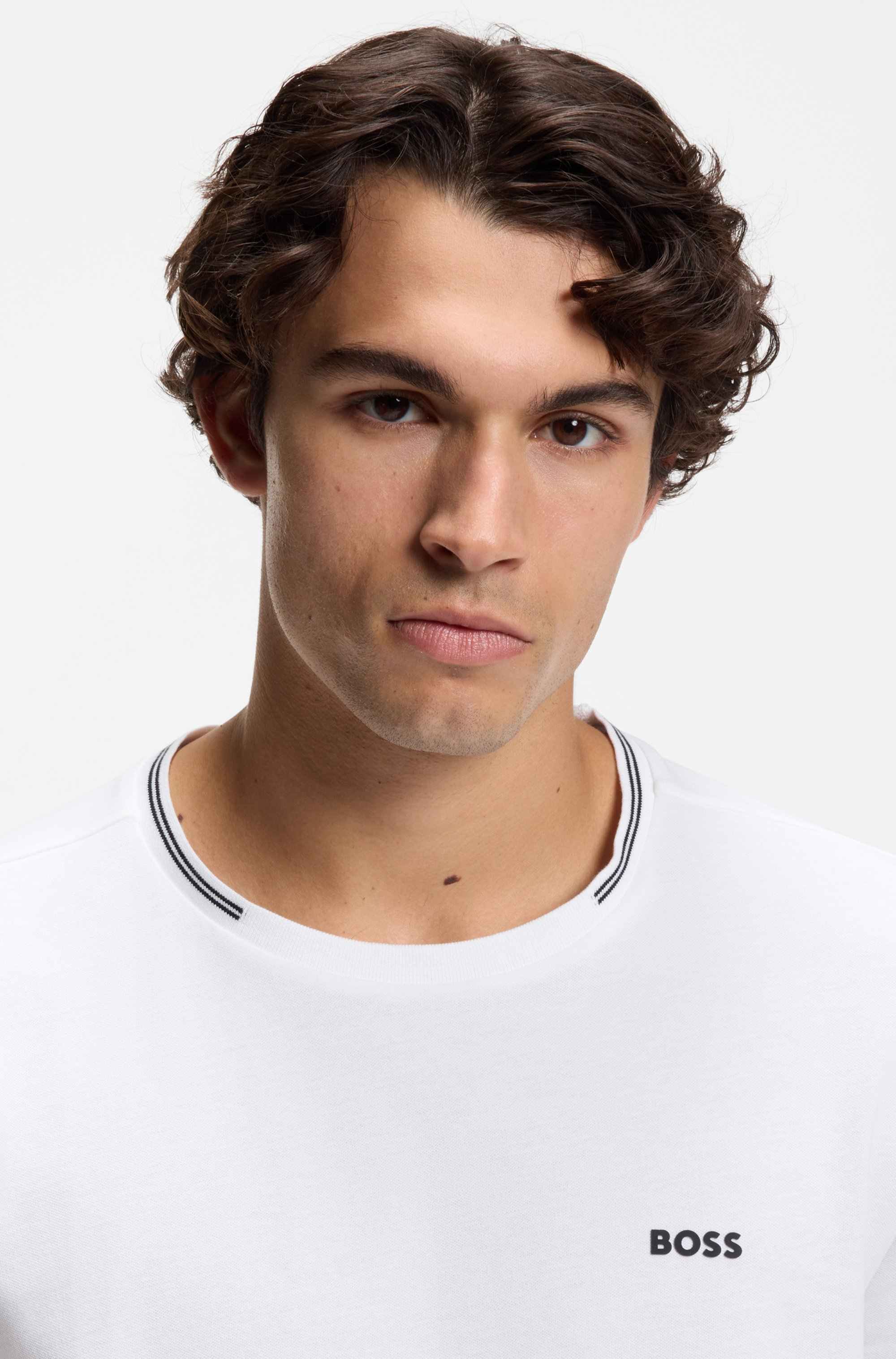 Stretch-cotton T-shirt with stripes and logo