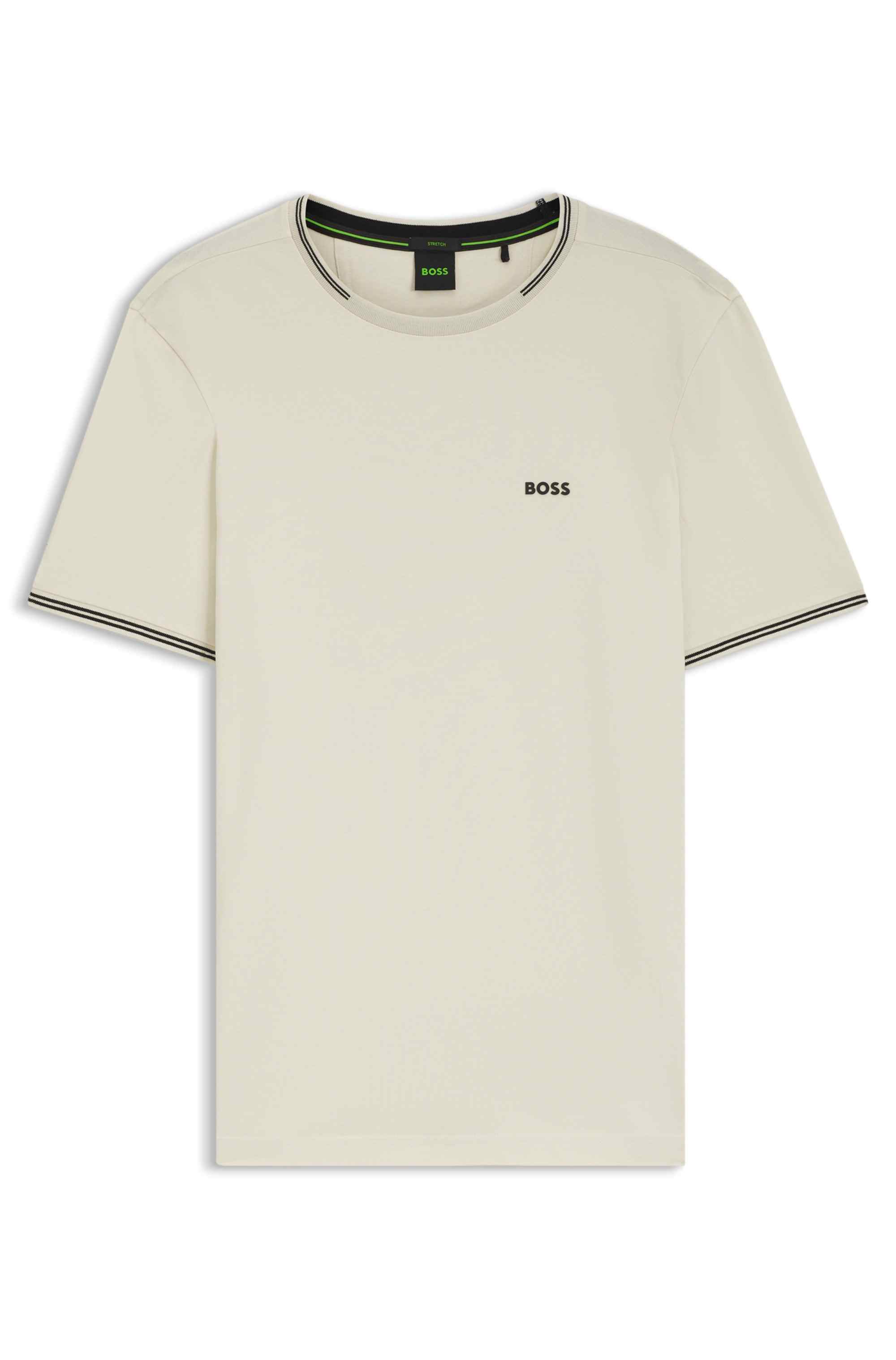 Stretch-cotton T-shirt with stripes and logo